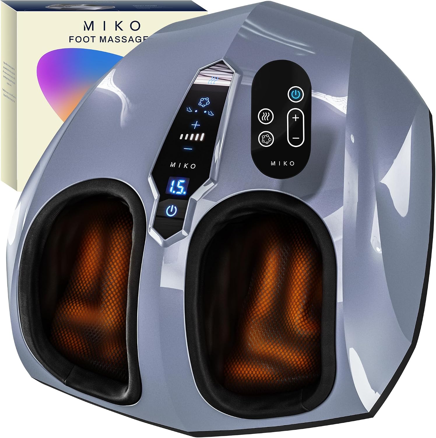 MIKO Shiatsu Foot Massager with Heat and Air Compression | 5 pressure levels, 3 modes, rolling & wireless remote; for plantar fasciitis and neuropathy; fits men's size 12