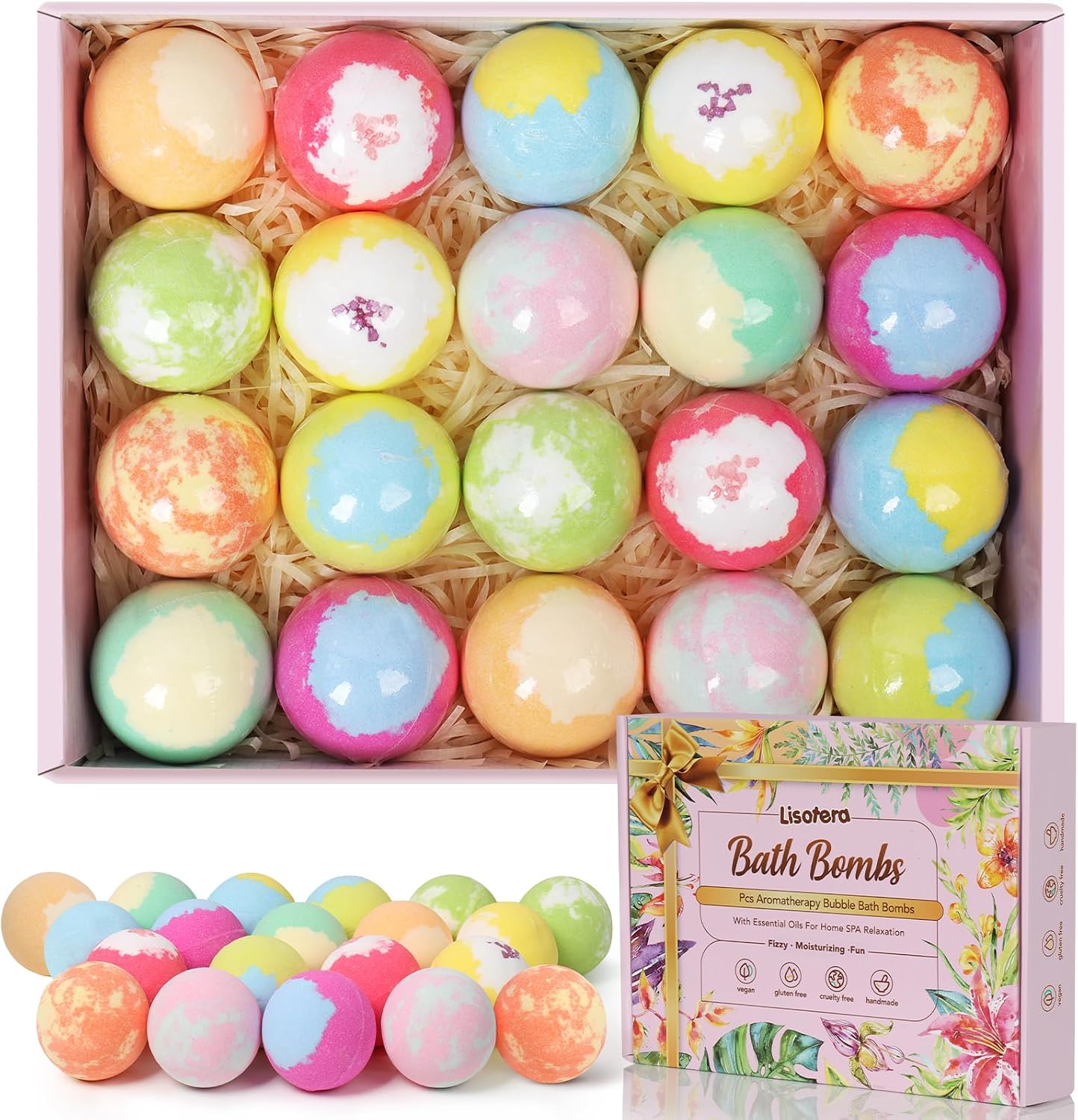 Bath Bombs for Women, 20 Bath Bombs Gift Set with Shea Butter Moisturizing & Essential Oils, Mothers Day Gifts for Mom, Women, Her/Him, Girlfriend, Wife, Birthday, Spa Relaxing Bubble Bath Fizzy Ball