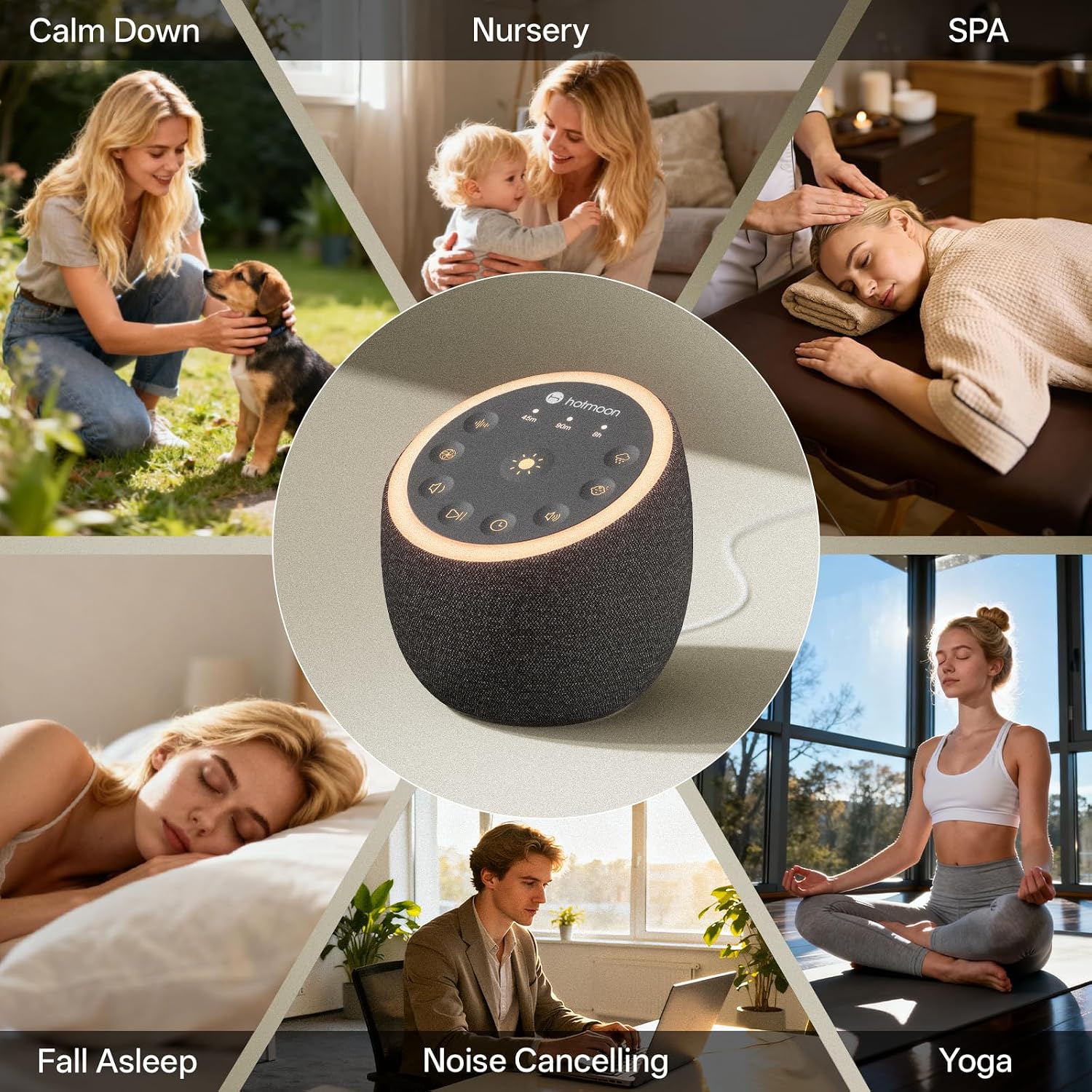Hotmoon Sound Machine for Sleep, Cocoon 2, 40 Sounds, Dual-Speaker, Plug in | White Green Pink Brown Noise Machine for Sleeping Adults Office Privacy Baby Dogs, 4 Timers, 8 Night Light, Rain Noise Maker - Image 6