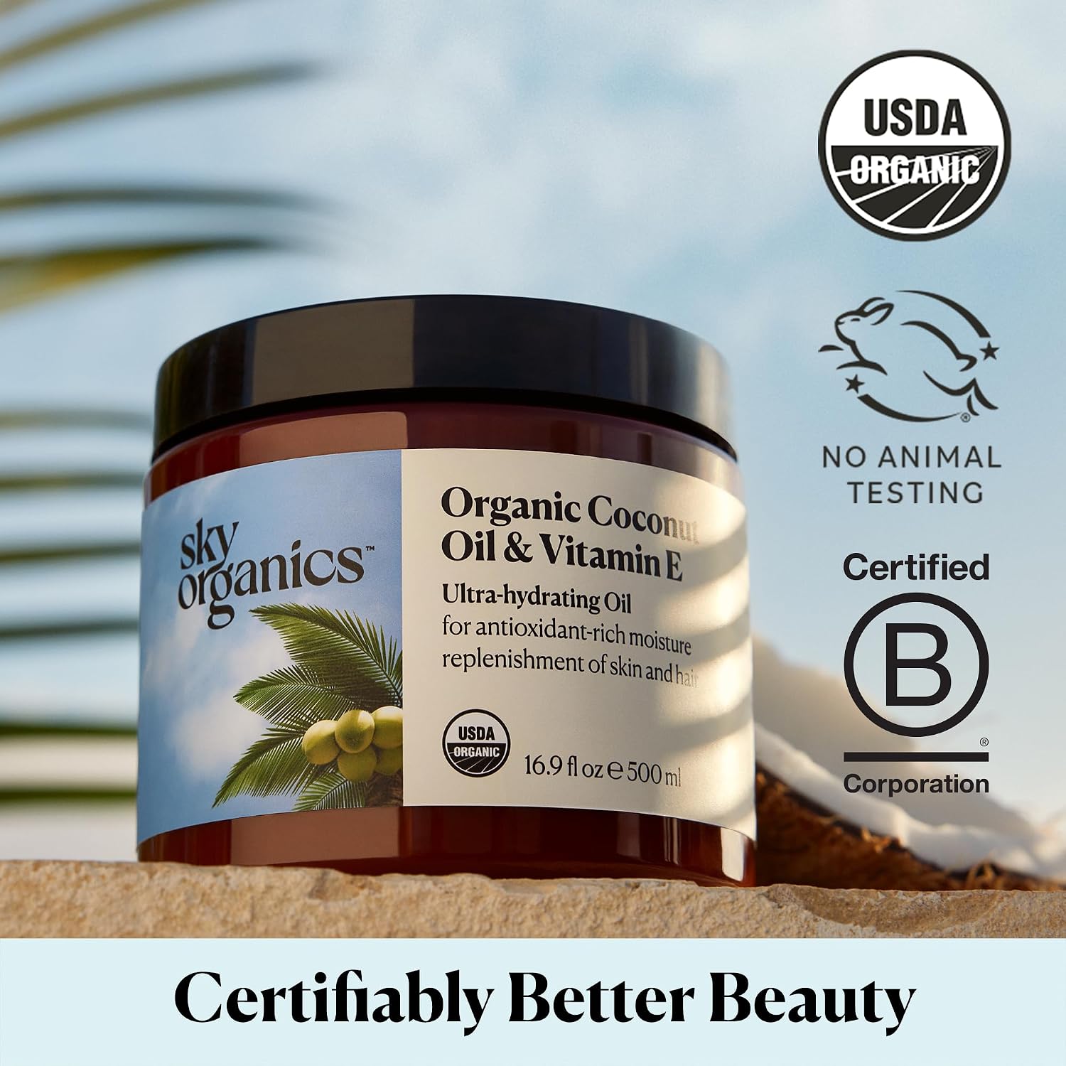 Sky Organics Organic Coconut Oil & Vitamin E 16.9oz - Ultra-Hydrating Oil | Ultra-Moisturizing Oil for Skin & Hair. Rich in Fatty Acids & Antioxidants. USDA Organic. Natural, Vegan, & Cruelty Free. - Image 5