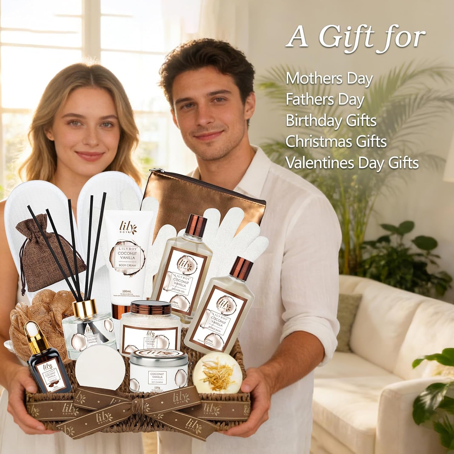Coconut Vanilla Spa Gift Set, Complete Spa Gift Baskets for Women & Men | Women Gifts, Men Gifts, Spa Kit, Spa Gifts for Mom & Dad, Christmas, Mother‘s Day, Valentine’s, Birthday, Hydrating Skin Care - Image 2
