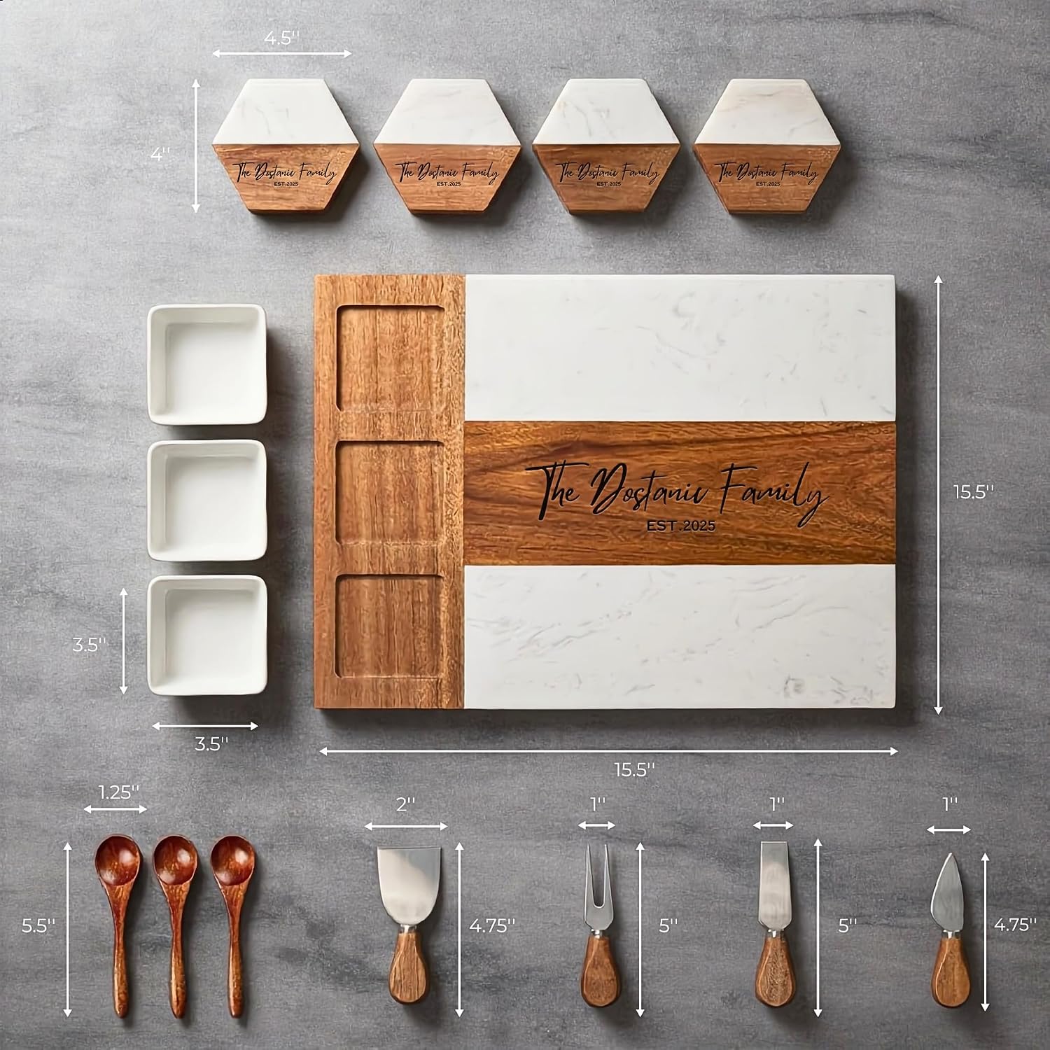 Personalized Charcuterie Board Set - Custom Engraved Wooden Marble Cheese Board with Knife Set - Best Wedding Gift for Couples, Bridal Shower, Engagement, Anniversary, Housewarming & Gift for Parents - Image 9