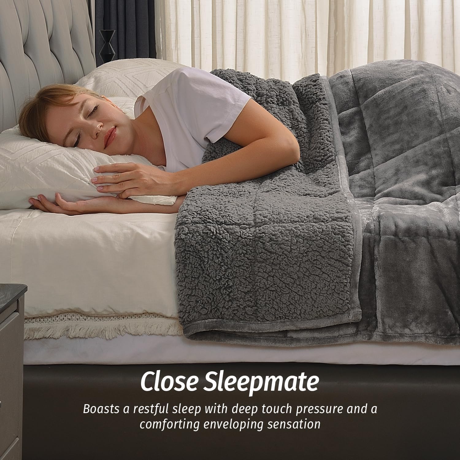 Sherpa Fleece Weighted Blanket for Adult 15 lbs Twin 48"x72" Grey | Better Sleep, Relax Body & Mind, Dual Sided Soft Fuzzy Heavy Throw Blankets, Plush Flannel Top, Chunky Fluffy, Warm Hug - Image 3