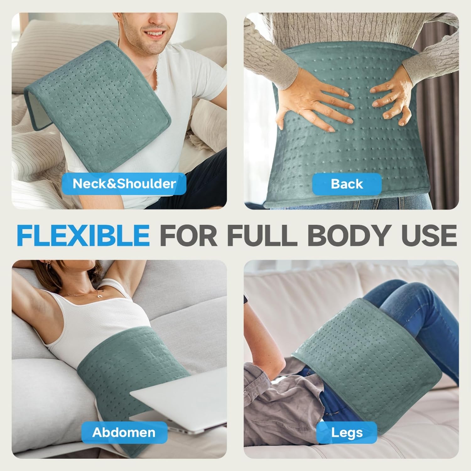 GOTCOZY Heating Pad 12"x24" for Back Pain Relief & Cramps(Green) | Multiple Heat Levels,Auto Shut-Off,Electric Heated Pad for Neck & Shoulder,Fast Heating,Birthday Gifts For Men Women - Image 2