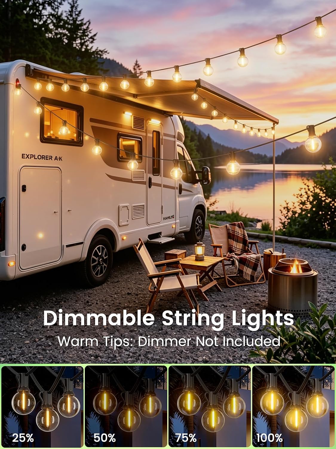 LACHON Outdoor String Lights Waterproof 50 FT with 25 G40 IP65 Bulbs | Dimmable,Connectable,Shatterproof,2700K Warm White,Perfect For Any Outdoor Space,Patio,Backyard,Cafe,Bistro,Porch,Market - Image 4