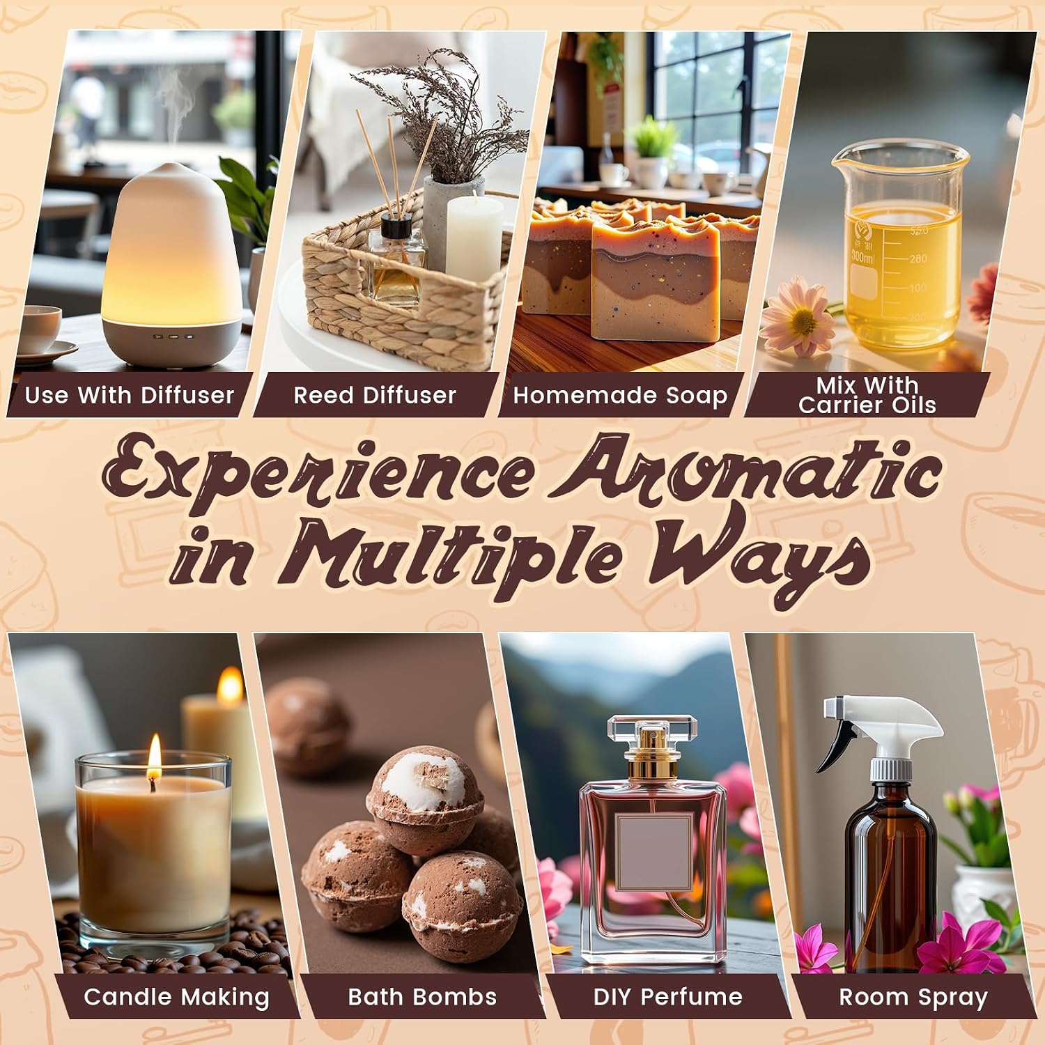 Coffee Shop Fragrance Oil Set | Espresso, Mocha Coffee, Chocolate, Almond Biscotti, Roasted Hazelnut Candle Scents for Candle Making, Soap Making Supplies, Diffuser Oil Scents - Image 4