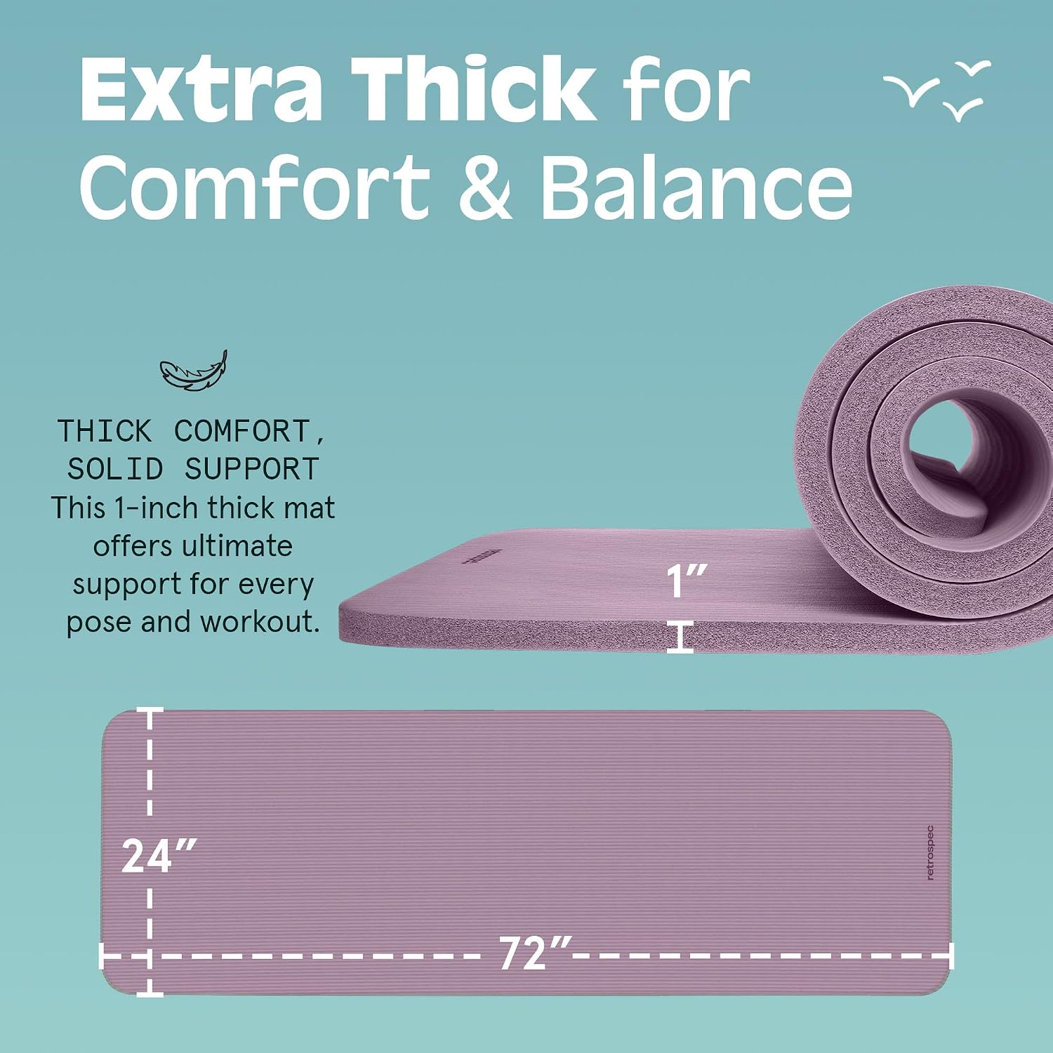 Retrospec Solana Yoga Mat 1" Thick w/Nylon Strap for Men & Women - Non Slip Exercise Mat for Home Yoga, Pilates, Stretching, Floor & Fitness Workouts - Image 3