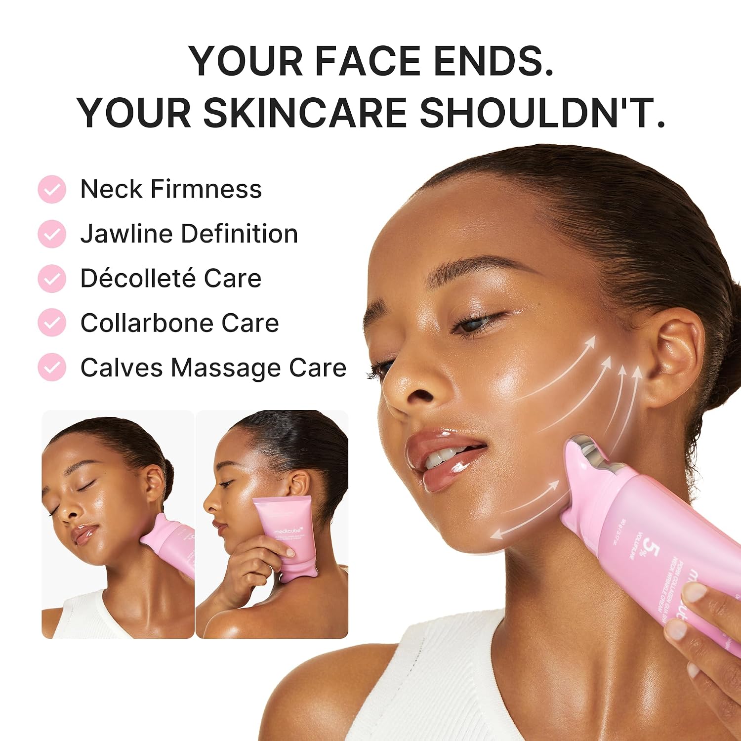medicube PDRN Collagen Gua Sha Neck Wrinkle Cream - Firming, Contour Care | Built-In Gua Sha Massager with Volufiline 5% - For the Look of Fine Lines, Jawline, Neck, Décolleté, Korean Skincare, 3.17 oz - Image 5