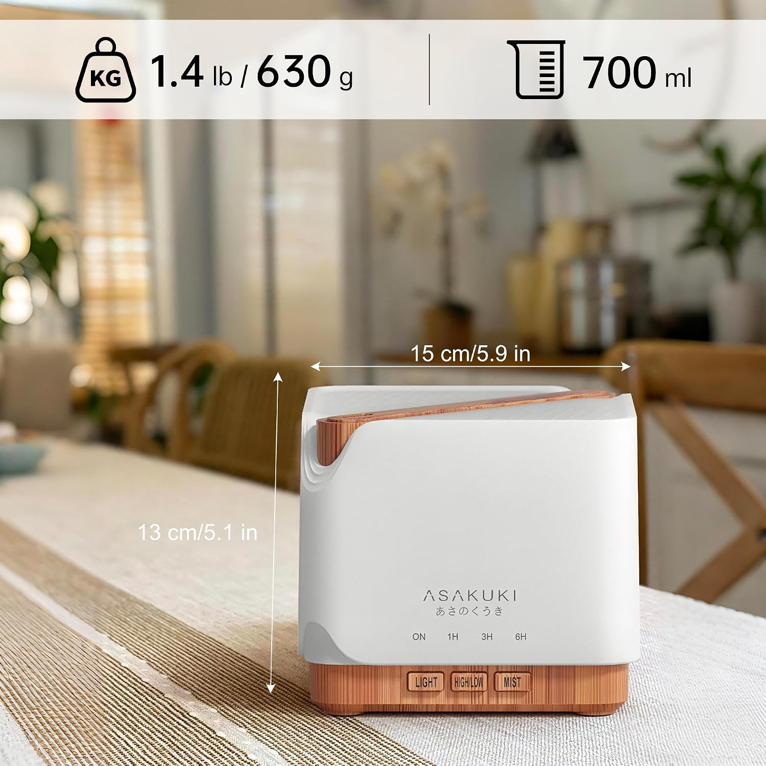 ASAKUKI Essential Oil Diffuser for Home Large 700 ml Humidifier | Automatic Shut-Off, Scent Aromatherapy Diffuser with 7 LED Lights for Living Room, Kitchen, Bedroom, Hotel - Yellow - Image 2