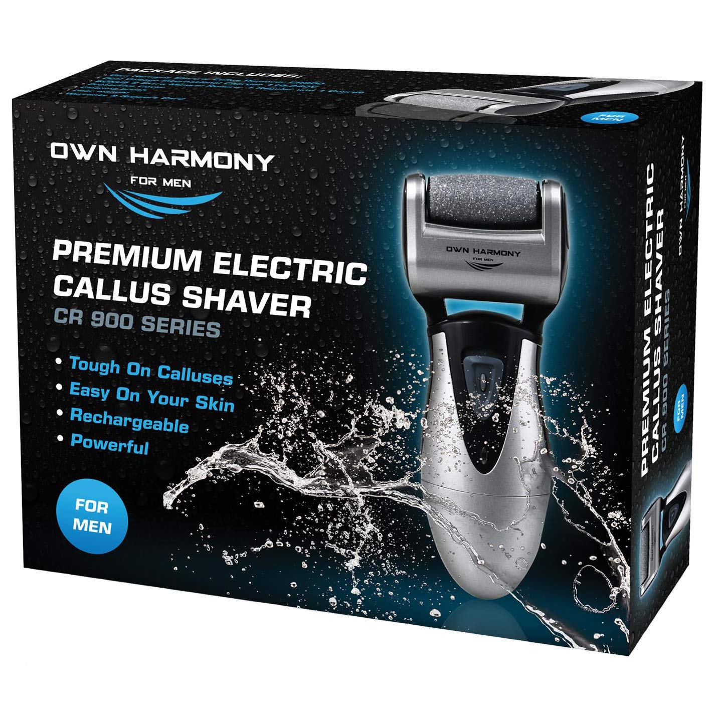 Own Harmony Electric Callus Remover - Rechargeable Foot File Pedicure Tool | Professional Foot Callus Grinder, Cordless, 3 Rollers, USB Cable, Water-Resistant, for Cracked Heels and Dry, Hard, Dead Skin