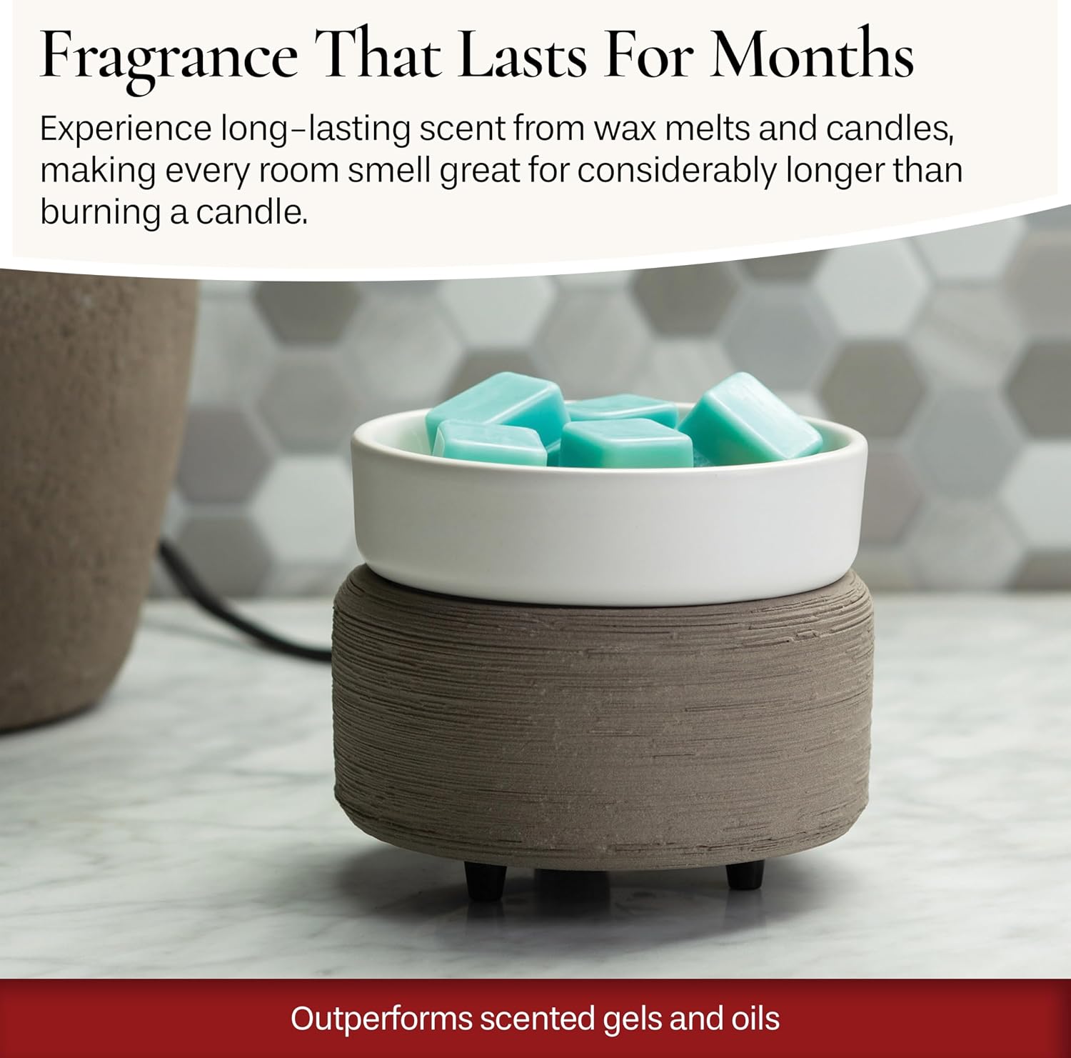 Candle Warmers ETC 2-in-1 Candle and Fragrance Warmer for Warming Scented Candles or Wax Melts and Tarts with to Freshen Room, Gray Texture - Image 4