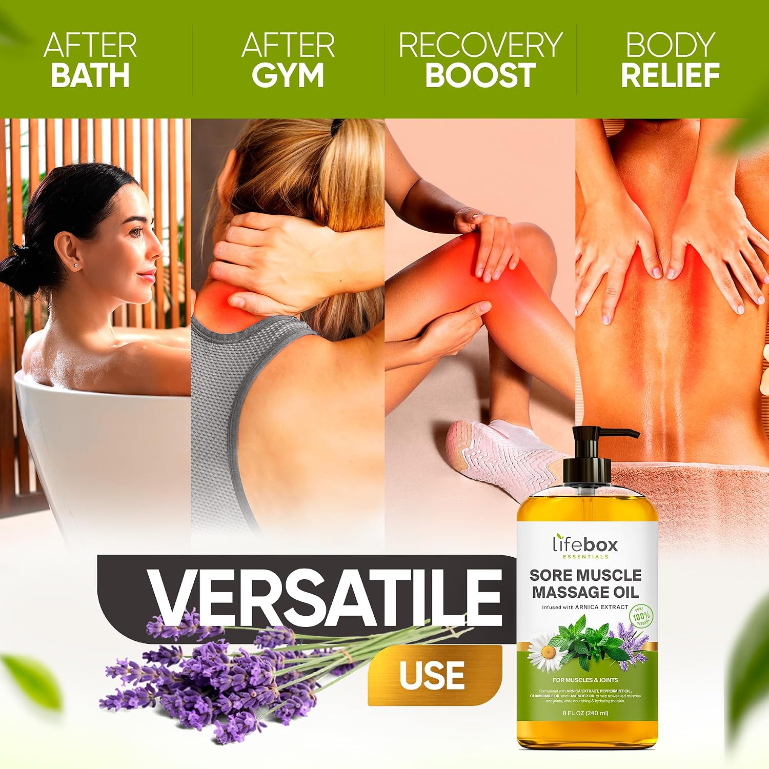 Arnica Sore Muscle Massage Oil – 100% Pure & Natural - Massage Therapy for Muscles & Joints – Body Oil Infused with Arnica Extract, Lavender Oil, Peppermint Oil & Chamomile Oil – 8 FL OZ - Image 9