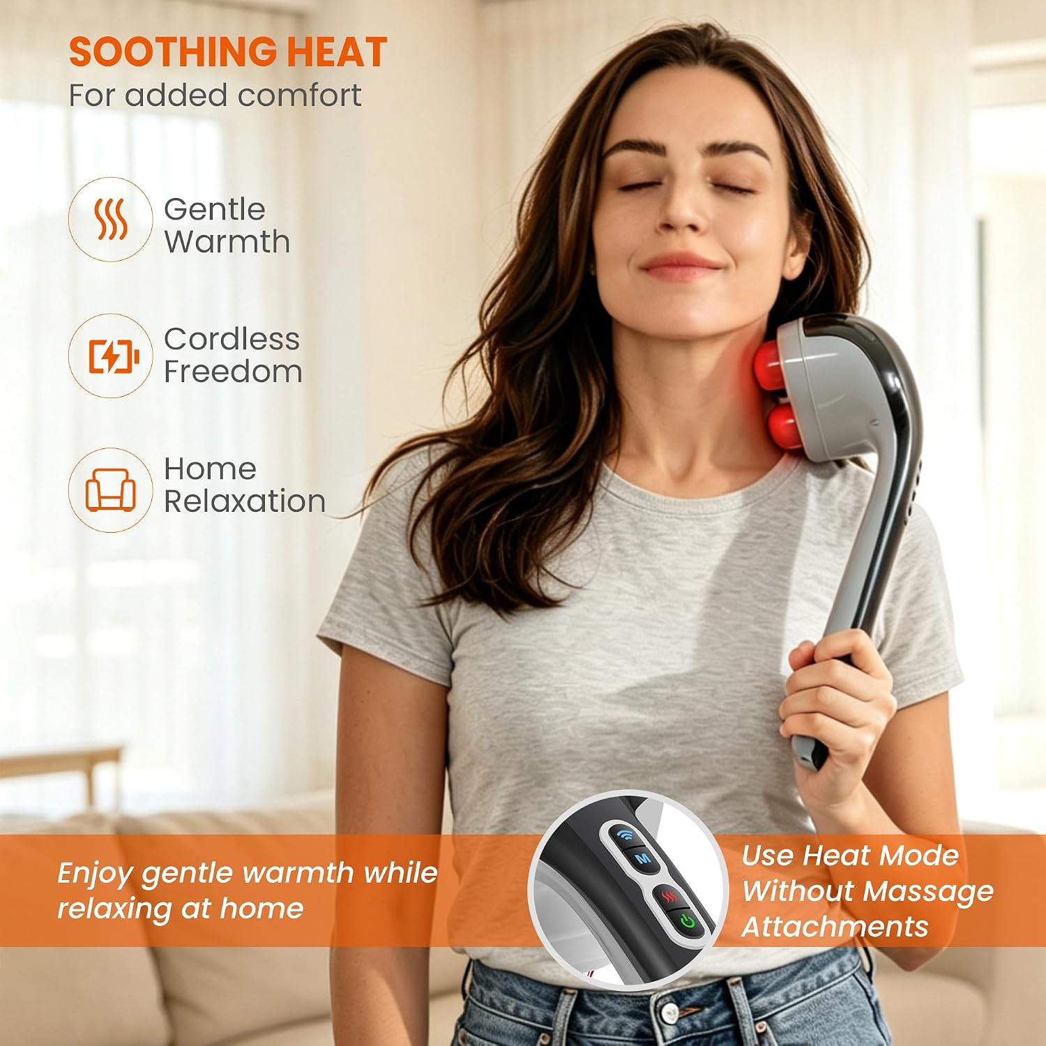 Snailax Cordless Handheld Back Massager with Heat, Deep Tissue Percussion Massager, 3 Sets of Dual Pivoting Heads,Rechargeable Hand Held Massager for Neck,Back Shoulder,Calf,Legs - Image 5