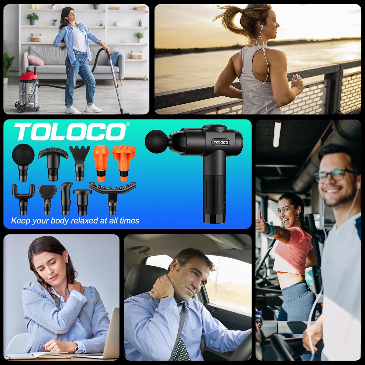 TOLOCO Massage Gun, Deep Tissue Back Massage for Athletes for Pain Relief, Percussion Massager with 10 Massages Heads & Silent Brushless Motor, Relaxation Gifts for Men Women, Black - Image 7