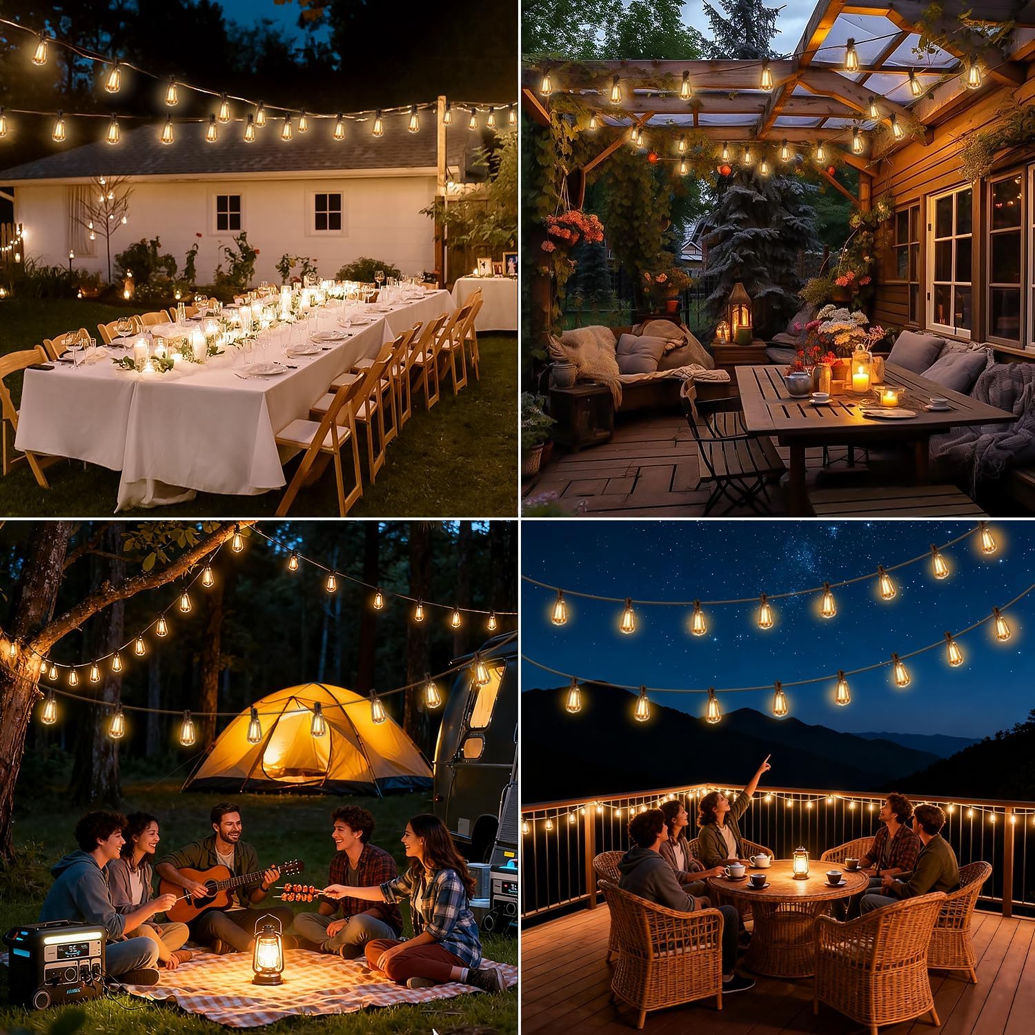 100FT Solar String Lights Outdoor Waterproof with Remote & Timer, LED Shatterproof ST38 Bulbs, USB & Solar Powered Patio Lights for Backyard, Porch, Garden, Wedding Decor, Dusk to Dawn Lighting - Image 6