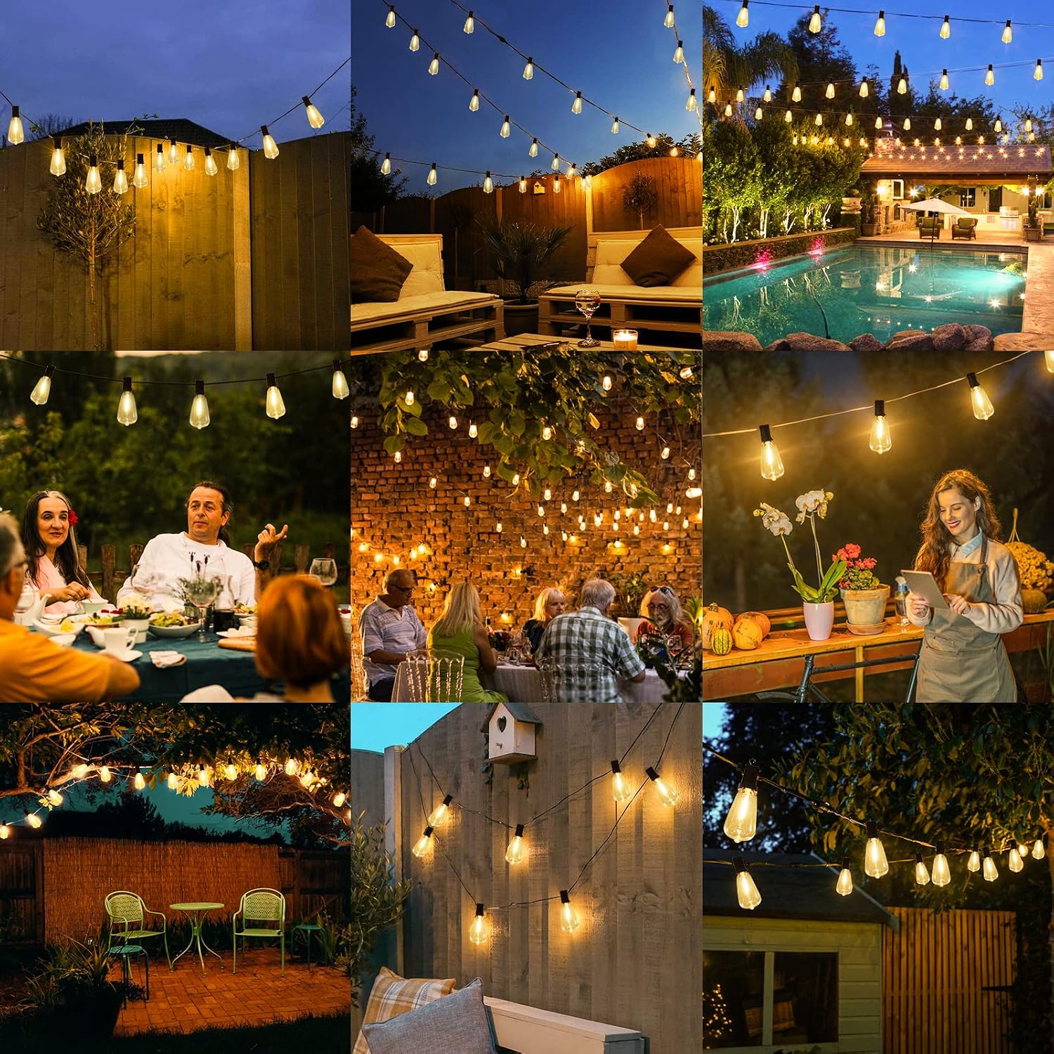 LED Outdoor String Lights 100FT Patio Lights with 52 Shatterproof ST38 Vintage Edison Bulbs, Outside Hanging Light Waterproof for Porch, Deck, Garden, Backyard, Balcony, 2700K Dimmable | 2 Spare ST38 Edison Bulbs Dimmable, Connectable Plug-in LED Outdoor Lighting for Porch, Garden, Backyard, Balcony, 2700K - Image 7