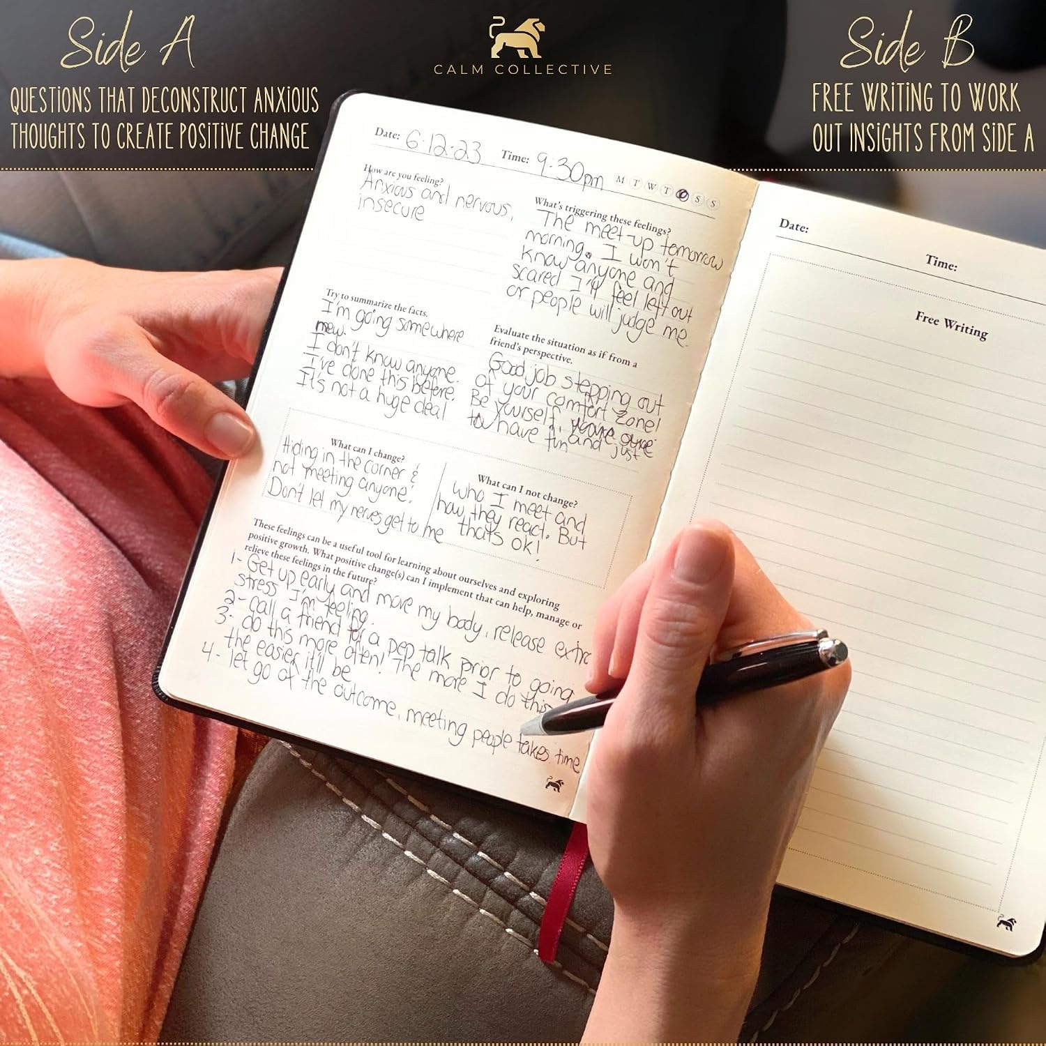 Calm Collective Guided CBT Anxiety Relief Journal Kit for Mental Health Therapy with Free Pen Included, Mindfulness Self Care Prompts, Gratitude & Habit Tracker, Wellness Gift Diary Notebook - Image 3