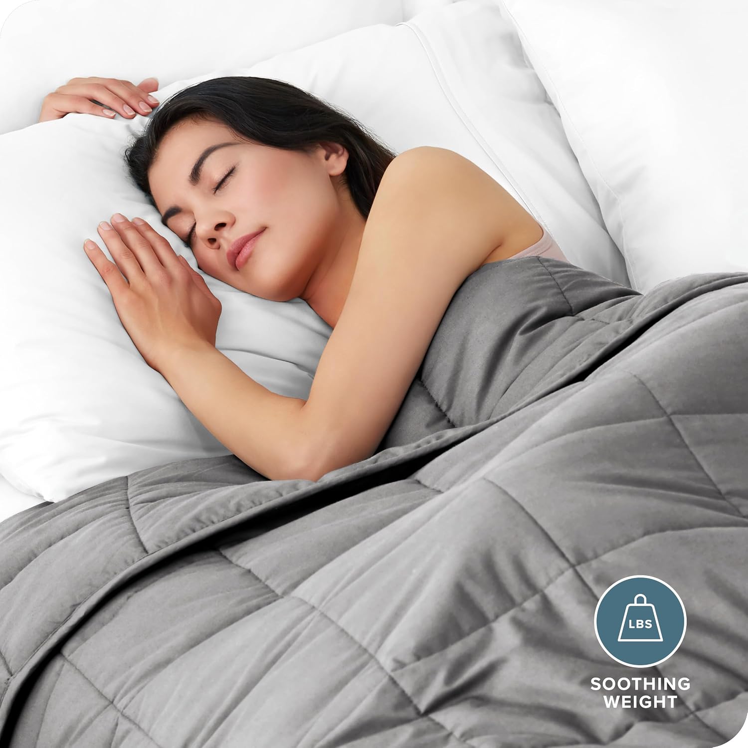 Bare Home Weighted Blanket All-Natural 100% Cotton with Nontoxic Glass Beads 48"x72" 15lbs, Light Grey - Image 2