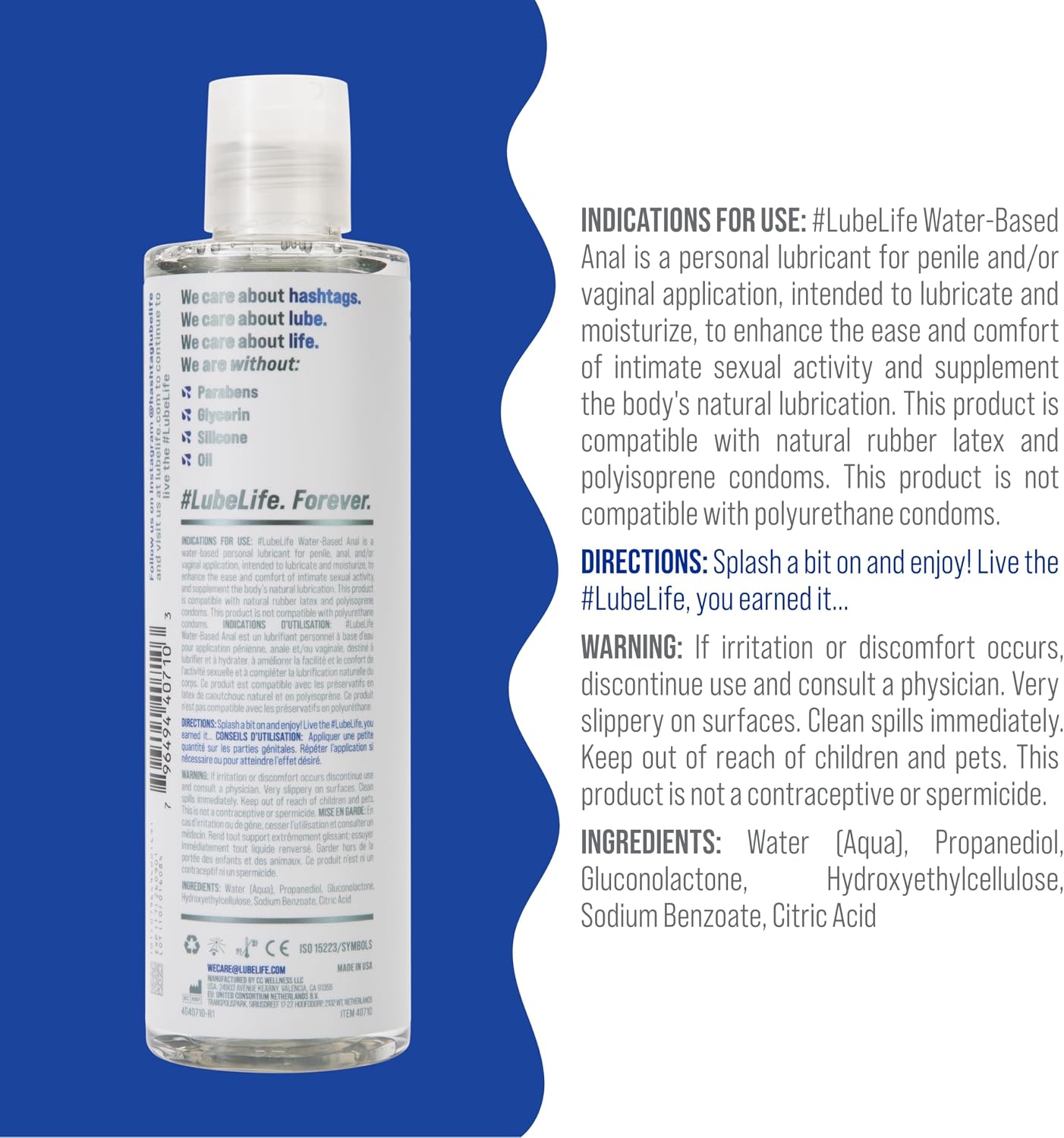 LUBELIFE Water Based Anal Lube, Personal Lubricant Toy Safe, 8 fl oz | Regular anal lube gel for privacy, non-sticky water-based formula, toy and condom compatible, smooth confident glide - Image 2