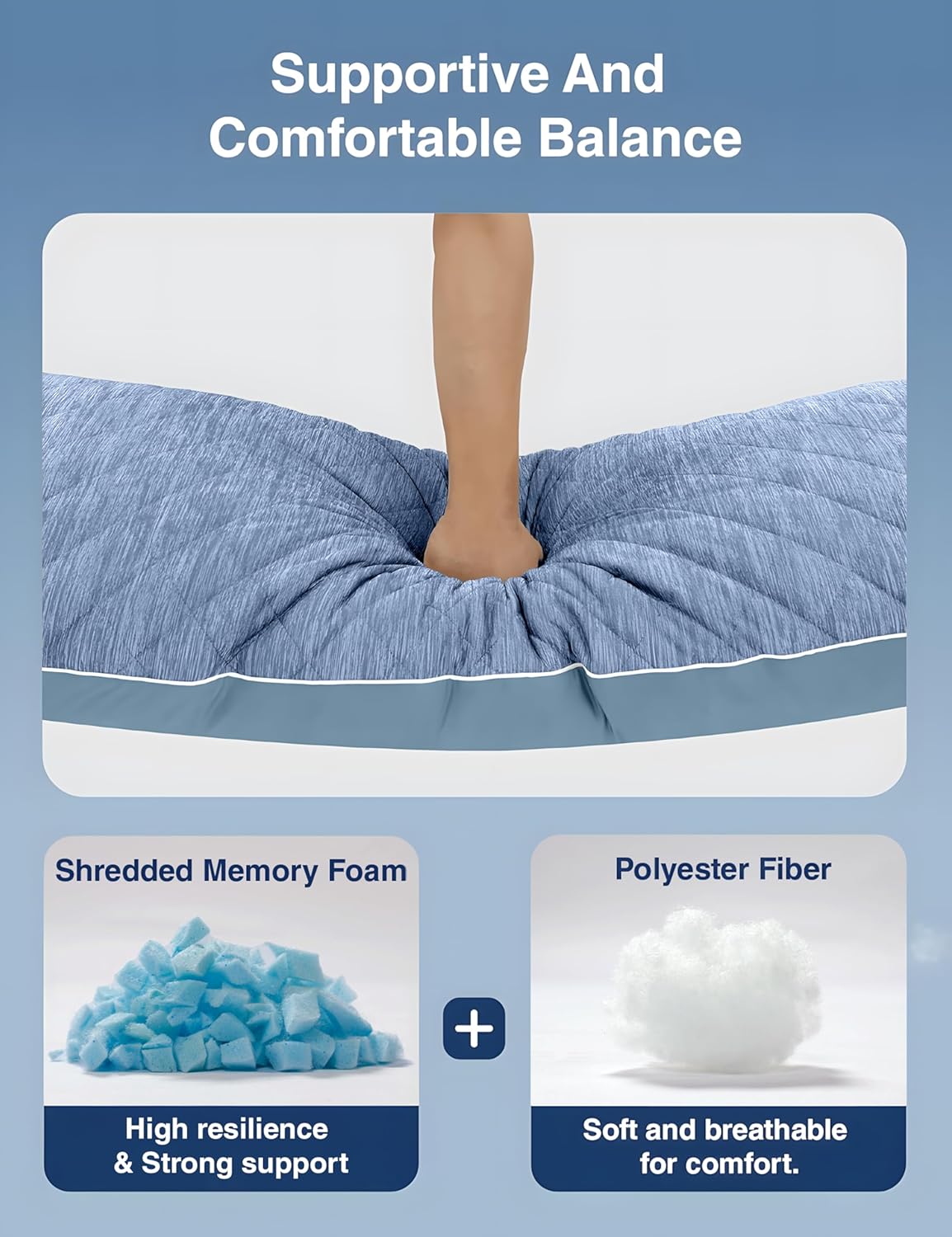 ZonLi Cooling Body Pillow for Adults Side Sleeper & Pregnancy - Memory Foam Insert Long Body Pillow 20 x 54 Inch with Washable Pillowcase, Gift for Men Women Light Blue - Image 5