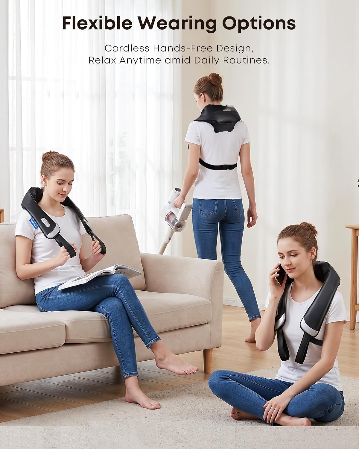 EaseZen Cordless Neck Massager with Heat for Pain Relief Deep Tissue | 4D Shiatsu Deep Kneading Neck and Shoulder Massager for Back & Waist, Portable & Rechargeable, Home Office Travel Use - Image 6