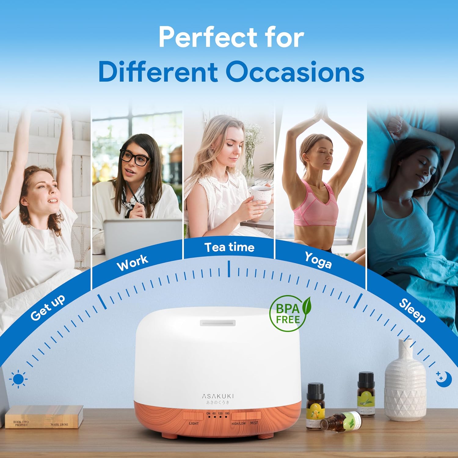 ASAKUKI Essential Oil Diffuser for Home, 500ML Aromatherapy Humidifier | with Remote Control, 7 Color LED Lights, Quiet Cool Mist Diffuser for Bedroom, Living Room, Office (Yellow) - Image 6