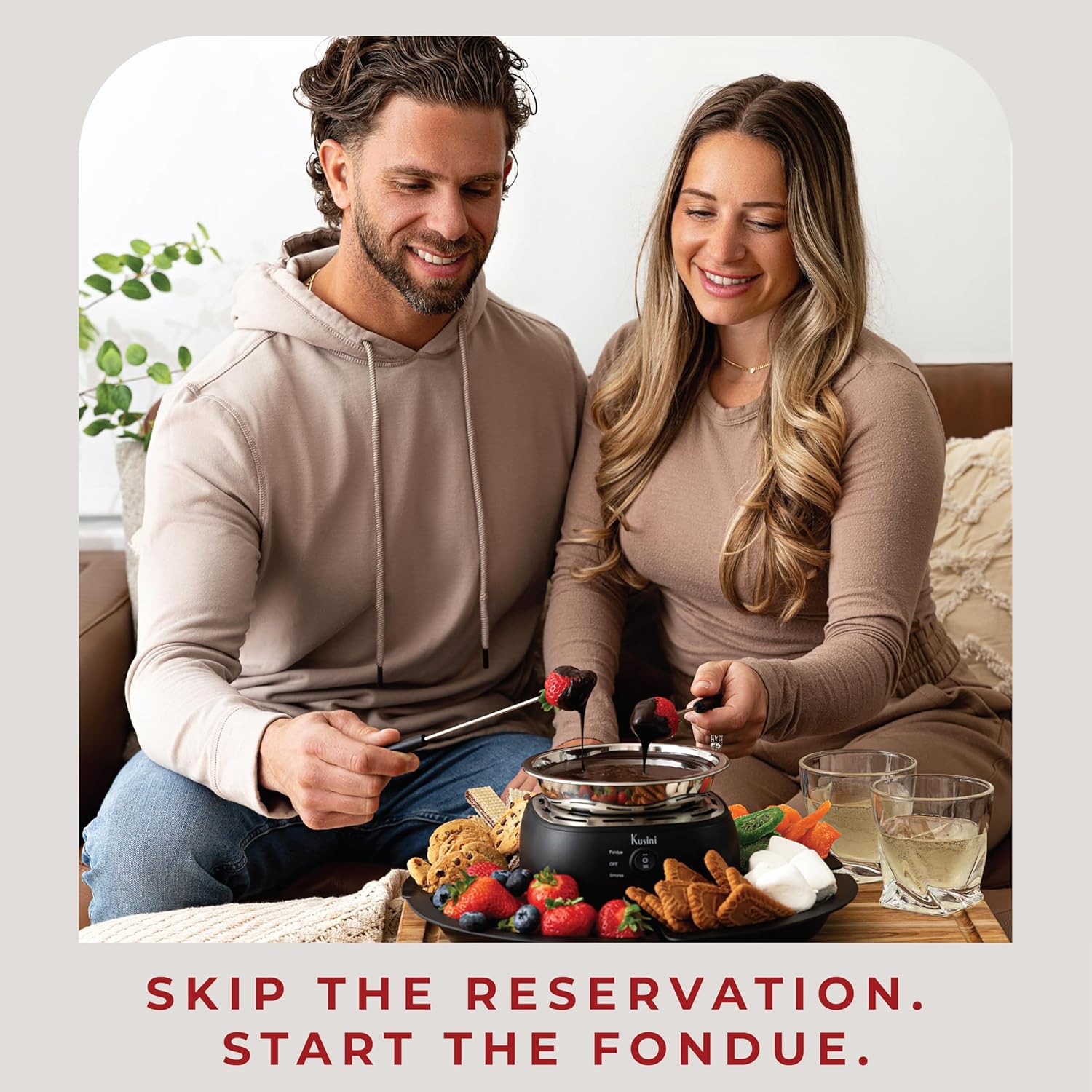Kusini 2 in 1 Electric Fondue Set & Smores Maker Tabletop Indoor Kit with Removable Trays & 4 Skewers – Smores Station Chocolate Melting Pot - Unique Couple Gift Set Idea, Date & Movie Night Supplies - Image 5
