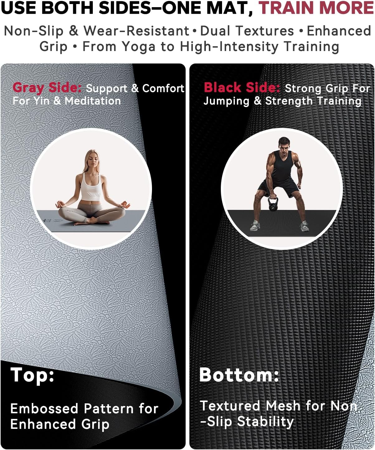 HAPBEAR Large Yoga Mat - 72"x36" Extra Wide Exercise Mat - 1/4" Thick Dual Color PVC | Anti-Slip Surface & High Cushioning - Ideal for Yoga, Pilates & Home Workouts - Bonus Mesh Bag - Image 4