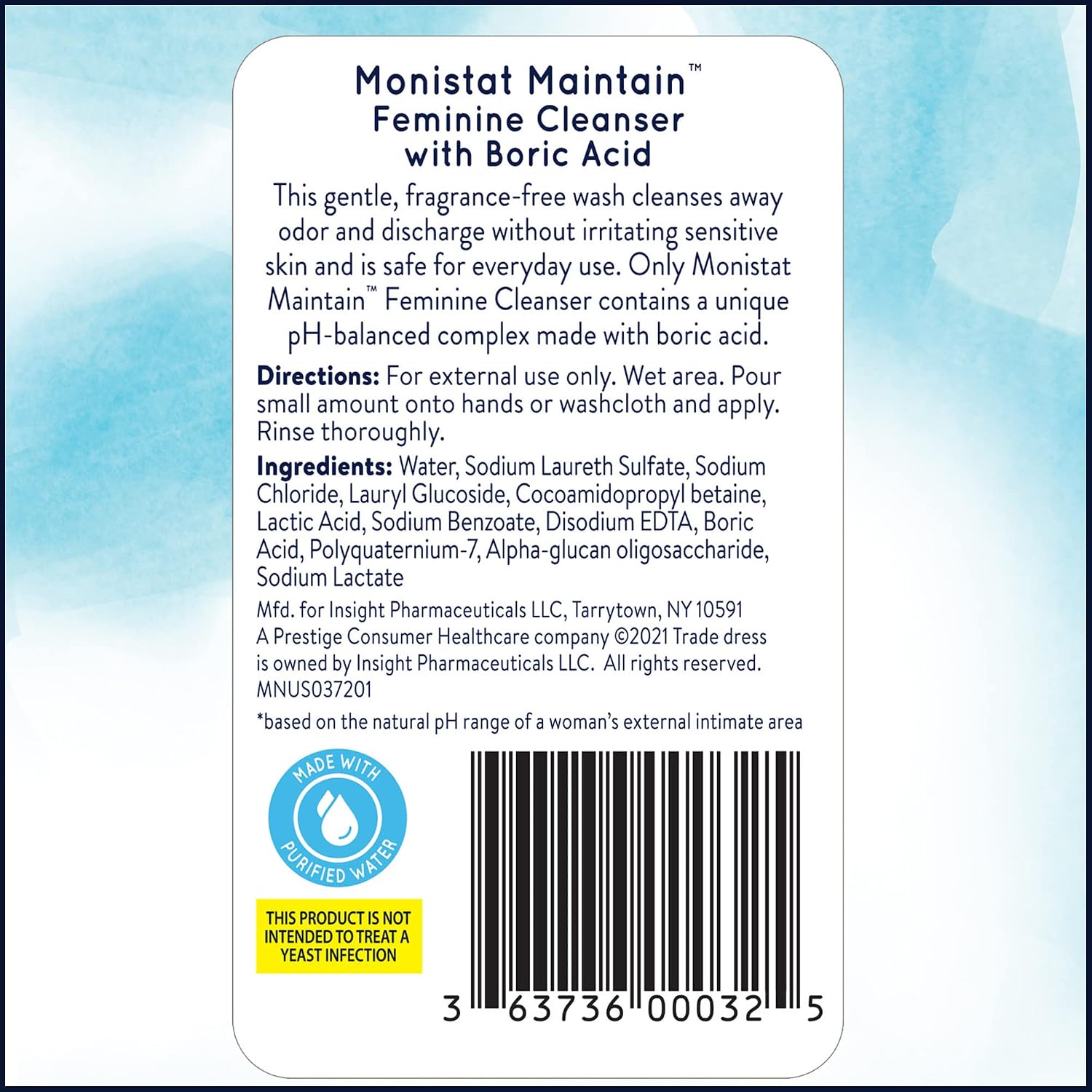 Maintain by Monistat Boric Acid Feminine Wash, Fragrance-Free, 10 Fl Oz | Intimate Wash for Women, Gentle pH-Balanced Formula, Cleanses Away Odor & Discharge, Non-Irritating - Image 2