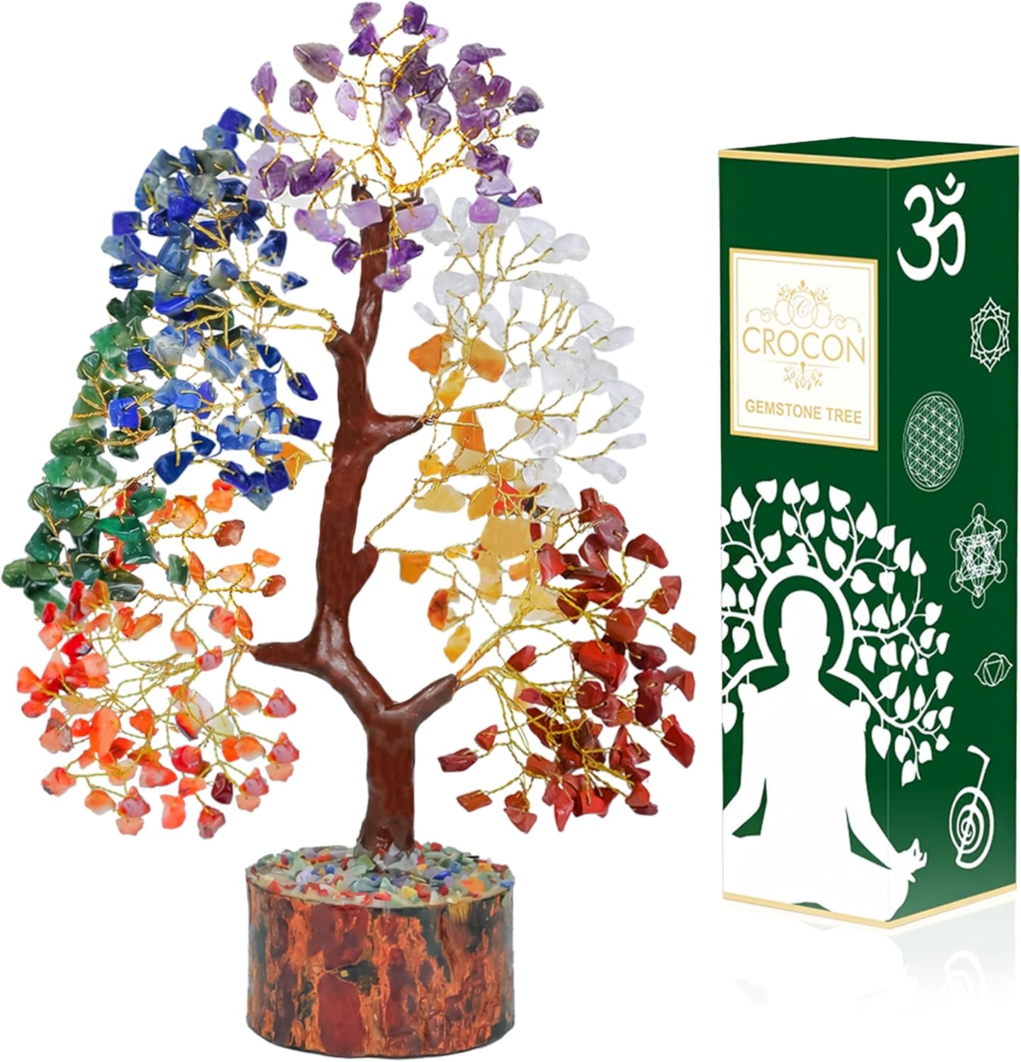 Crocon® 7 Chakra Crystal Tree of Life, Healing Crystals Tree 10-12 Inch, | Birthday Gift for Women, Feng Shui, Money Trees, Positive Energy, Good Luck, Home Office Decor, Spiritual Gifts for Women