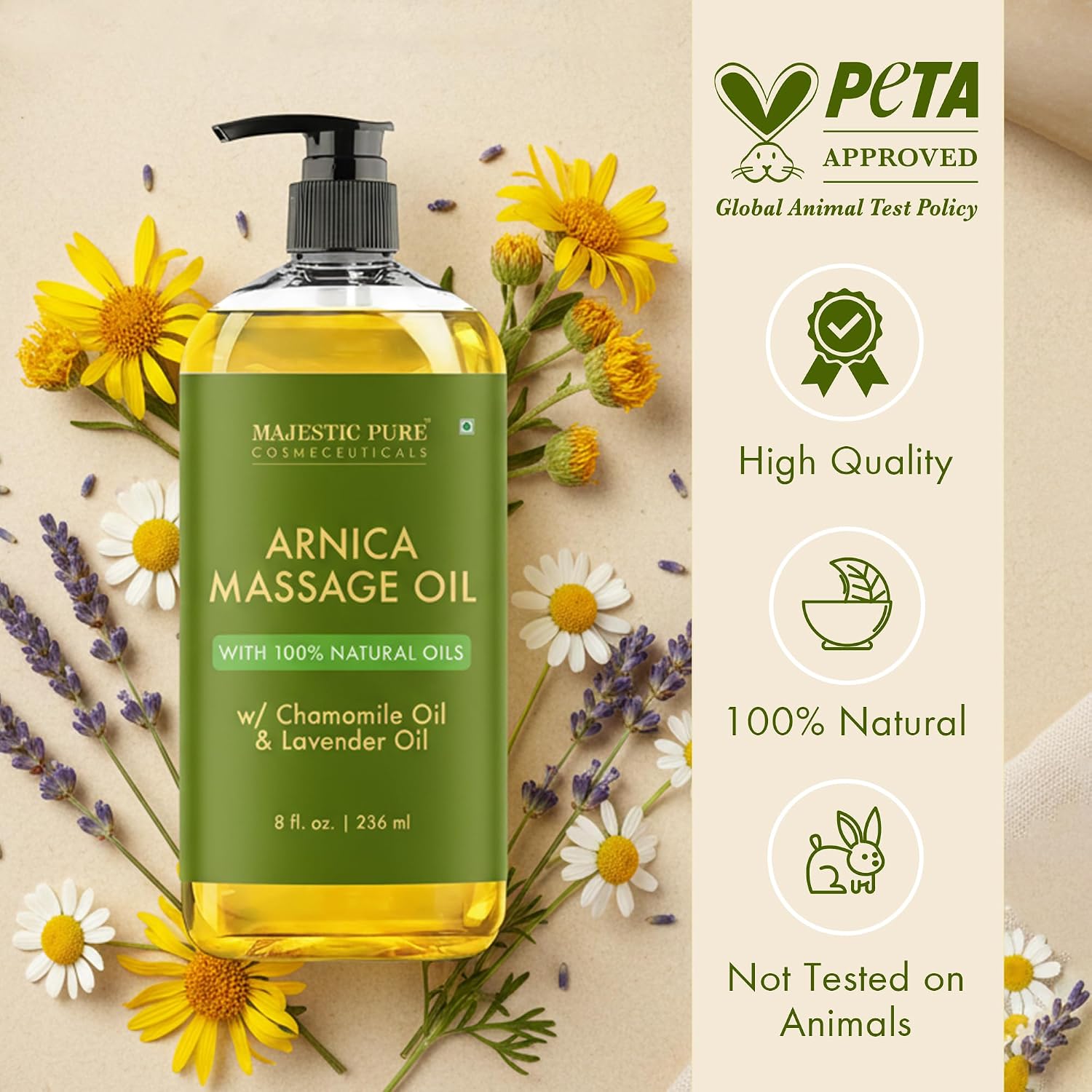 Majestic Pure Arnica Massage Oil, Relaxing Body Oil, 8 Fl Oz | 100% Natural Oil Ideal for post-workout body rubs; smooth glide absorbs fast, leaves skin soft, hydrated, never greasy. - Image 5