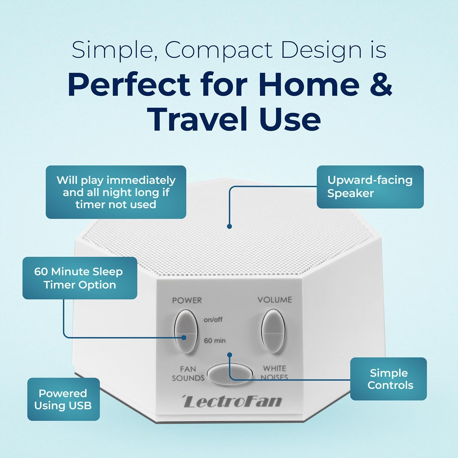 Adaptive Sound Technologies LectroFan Classic, Global Power, White | Global Power Edition Soothing Sound Machine for Sleep with a Built-in Sleep Timer, Compact Design, Relaxation Support - Image 6