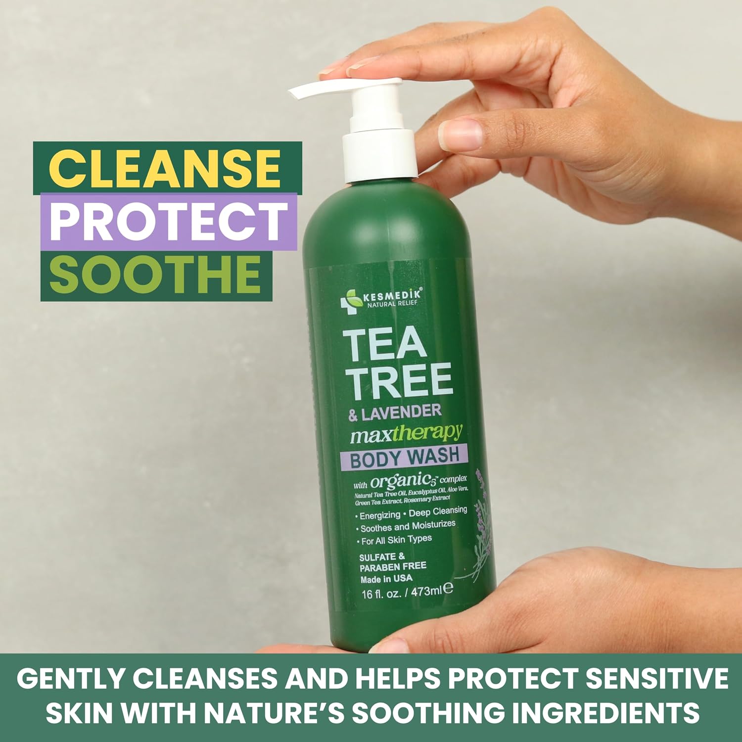 KESMEDIK Tea Tree Lavender Body Wash MaxTherapy with 100% Tea Tree Oil for Skin & Calming Lavender | Purifying Body Soap, Soothes & Refreshes Sensitive, Itchy Skin, Men & Women, 16 Fl Oz (Pack of 2) - Image 2