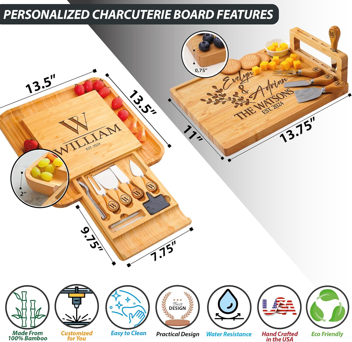 Personalized Charcuterie Board Gifts Set, Custom Large Cheese Board, Charcuterie Board for Wedding, Anniversary, Birthday, Housewarming, Engagement, Party, New Home Gift Couple, Fathers Day, Christmas - Image 7