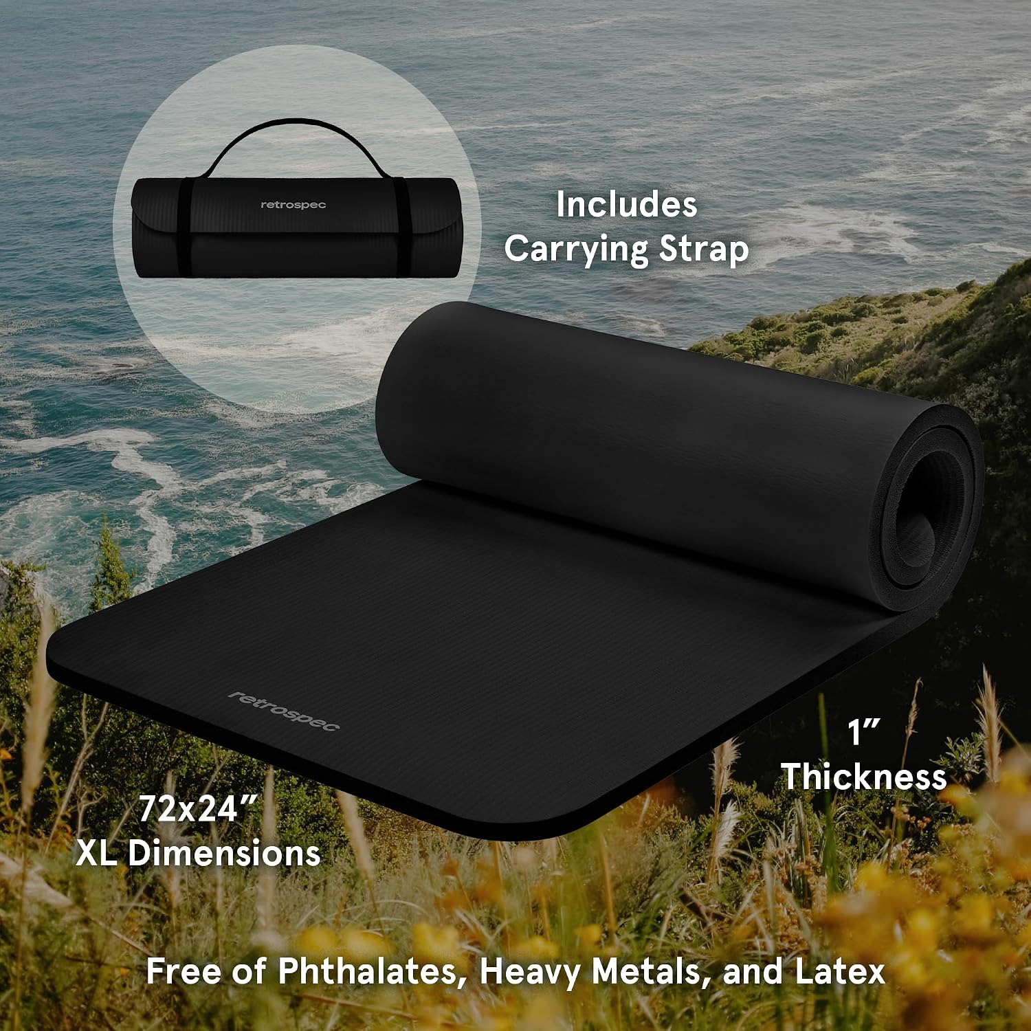 Retrospec Solana Yoga Mat 1" Thick w/Nylon Strap for Men & Women - Non Slip Exercise Mat for Home Yoga, Pilates, Stretching, Floor & Fitness Workouts - Image 3