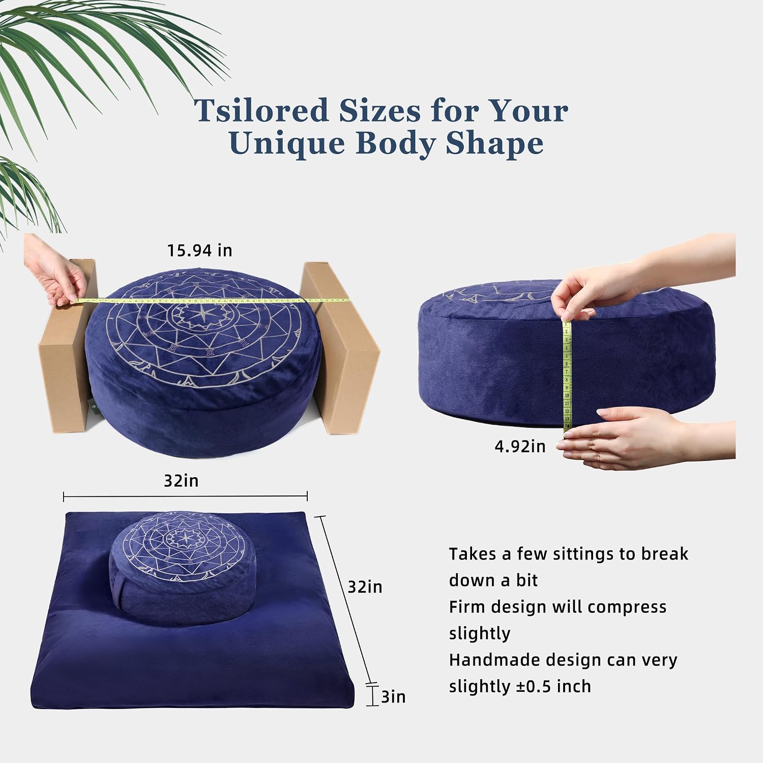 Zafu & Zabuton Meditation Cushion Set - Buckwheat Hull & Memory Foam Pillows, Ergonomic Support for Yoga, Mindfulness - Organic Velvet Cover, Large Size, Durable Comfort (Dark Blue) - Image 2