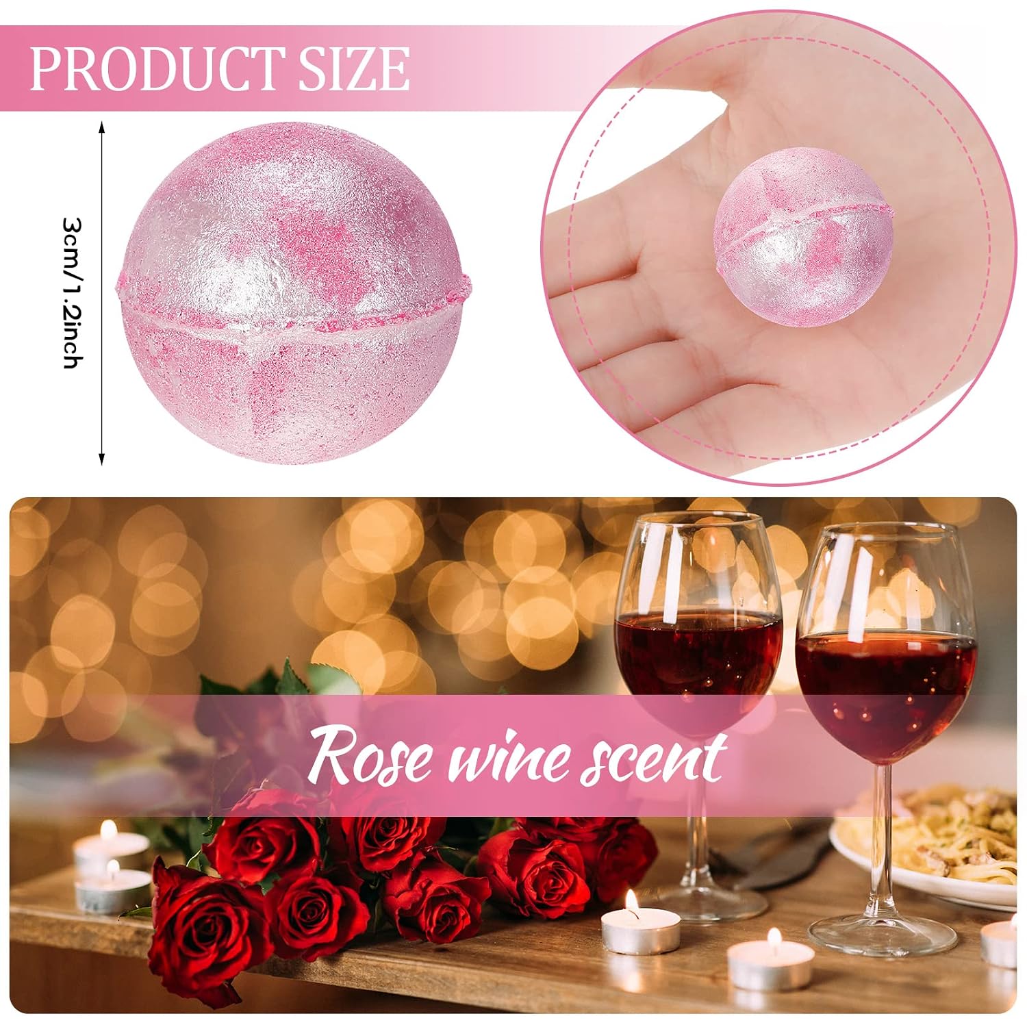 Demissle 20 Pcs 0.53 oz Bath Bombs Bath Fizzies Mini Bath Balls for Women Relaxing Refreshing Bath Bombs Gift Set with Glitter for Bubble Spa(Pink) - Image 2