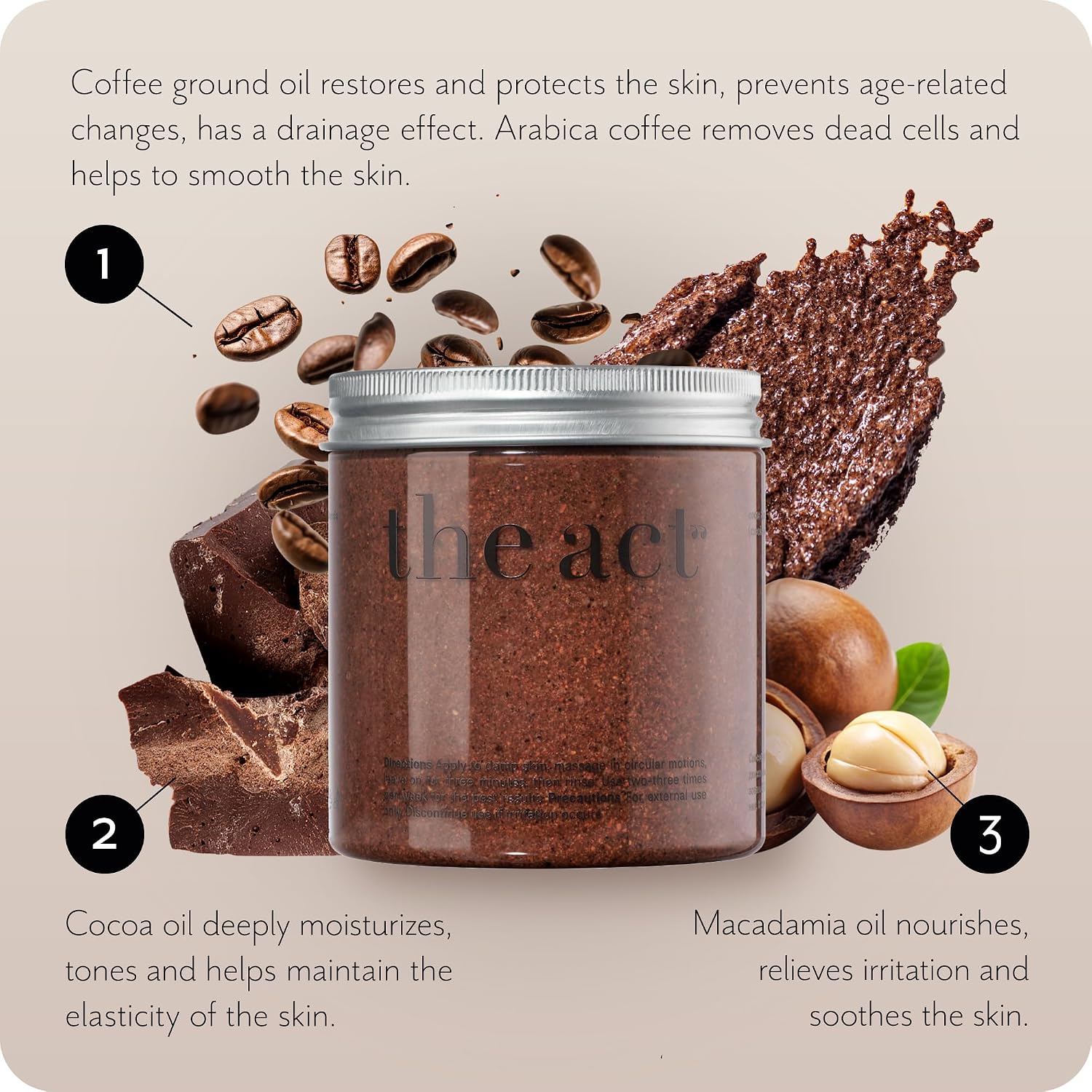 THE ACT Coffee Body Scrub with Salt & Cocoa – Exfoliating Scrub for Cellulite, Stretch Marks, Ingrown Hair – Organic Moisturizing Body Scrub with Vitamin E & Menthol – Gift for Women & Men, 10.58 Oz - Image 5
