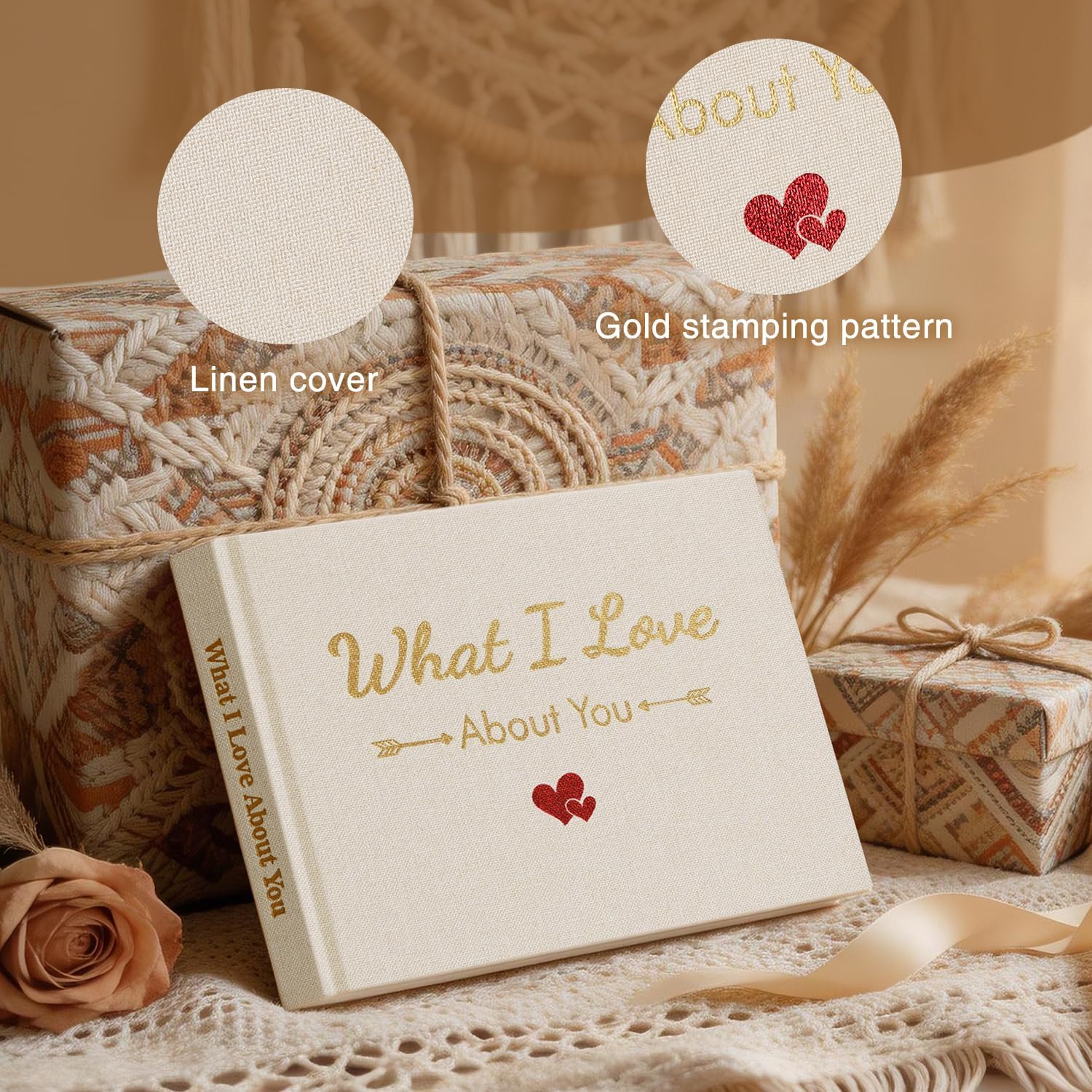 Artmag What I Love About You Fabric Journal for Couples Sentimental Gifts for Boyfriend, Husband, Birthday, Valentines Gifts (Beige) - Image 4
