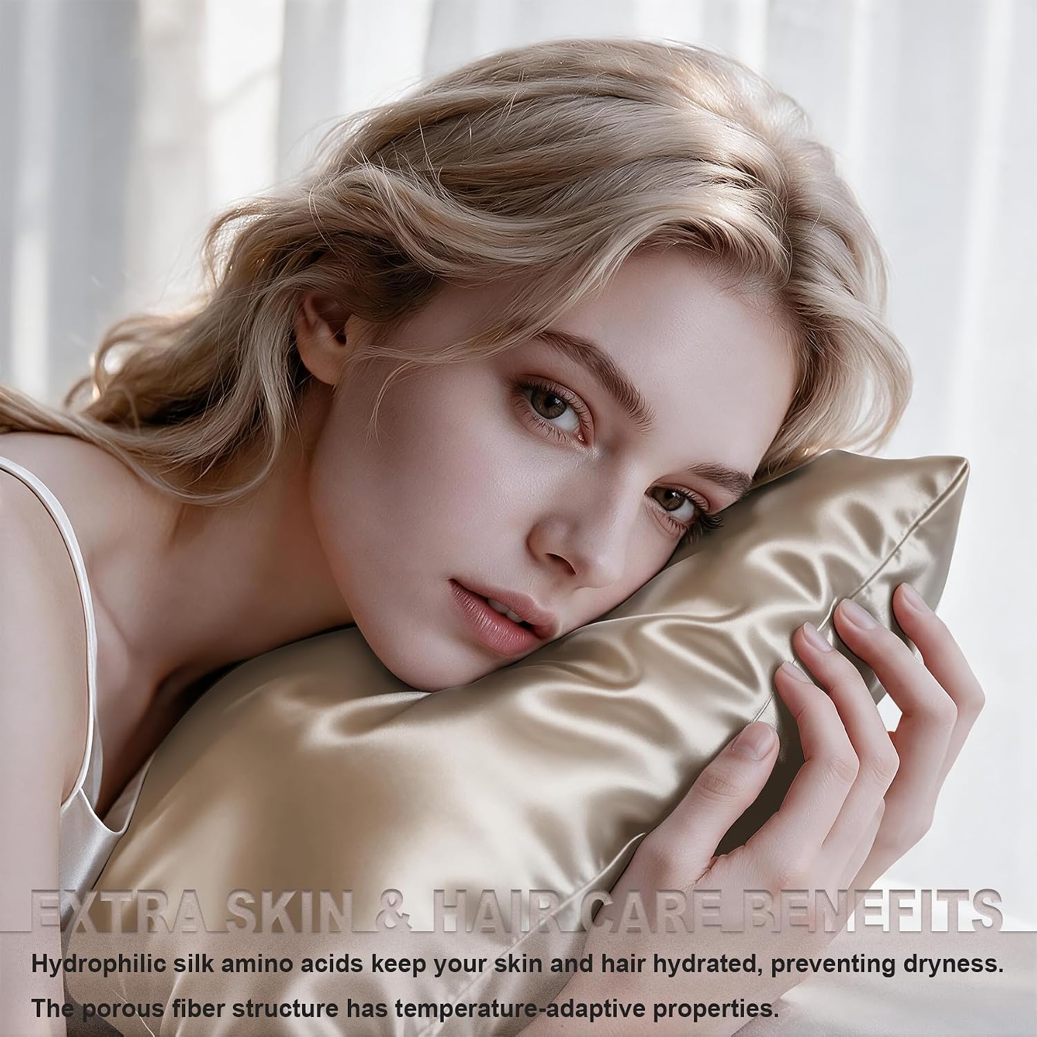 LYSHIN Silk Pillow Cases Standard Size with Hidden Zipper, Champagne | 19 Momme Mulberry Silk Pillowcase for Skin and Hair, Anti-Acne, Hypoallergenic, Cooling, Beauty Sleep, Gifts for Women - Image 3