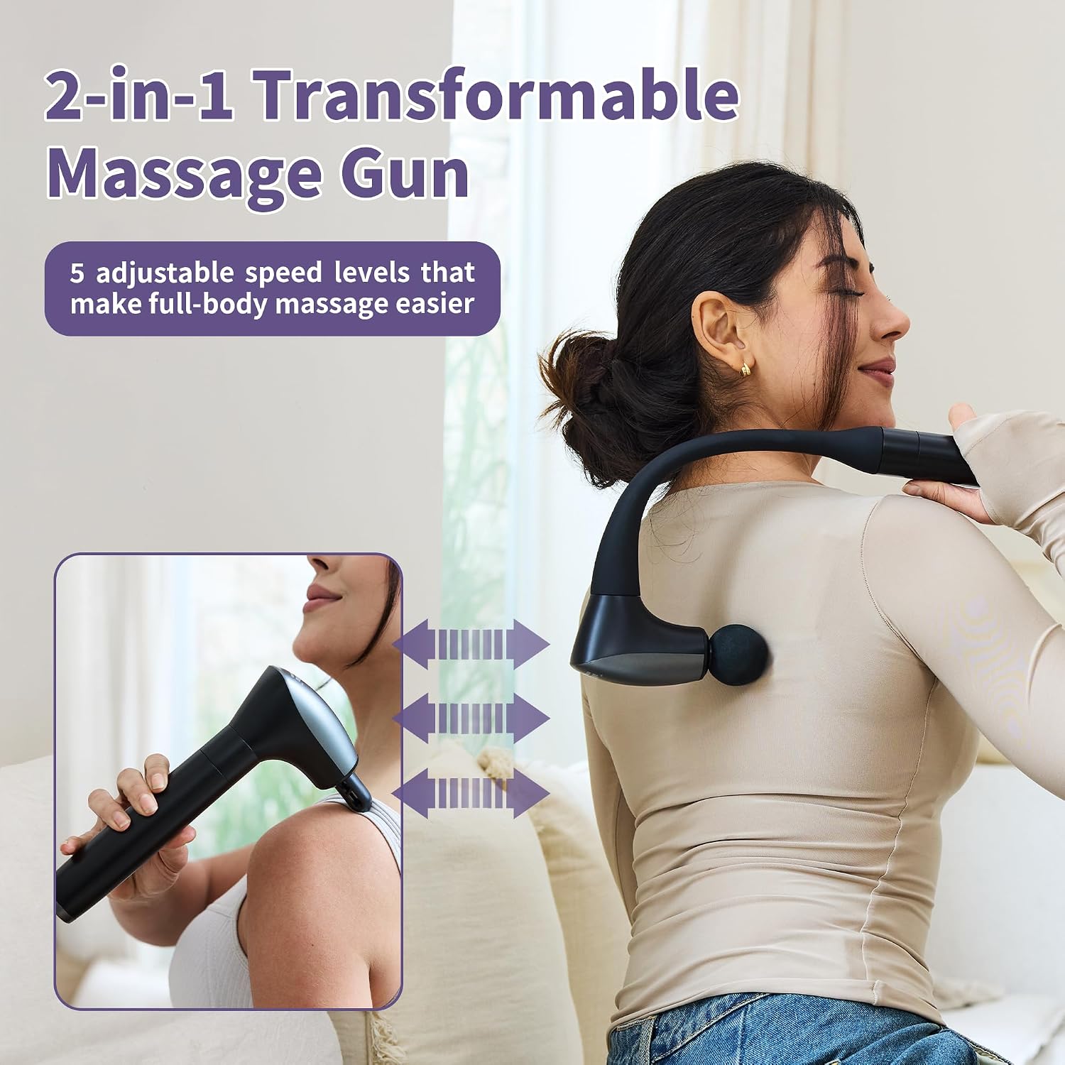 2-in-1 Detachable Muscle Massage Gun Deep Tissue with Extension Handle | Reaches your entire back solo, back and neck massager for pain relief, handheld massager for shoulder leg, fsa - hsa eligible - Image 3