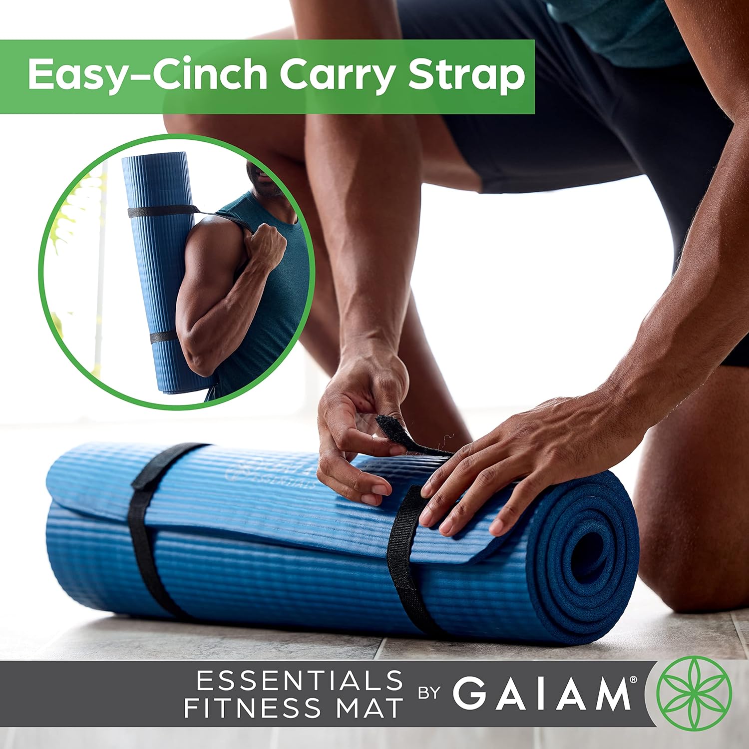 Gaiam Thick Yoga Mat, Exercise & Fitness Mat with Easy-Cinch Carrying Strap | Non-Slip NBR Foam | Joint Cushioning | Yoga, Pilates, Fitness & Floor Workouts | 72"L x 24"W - Image 4