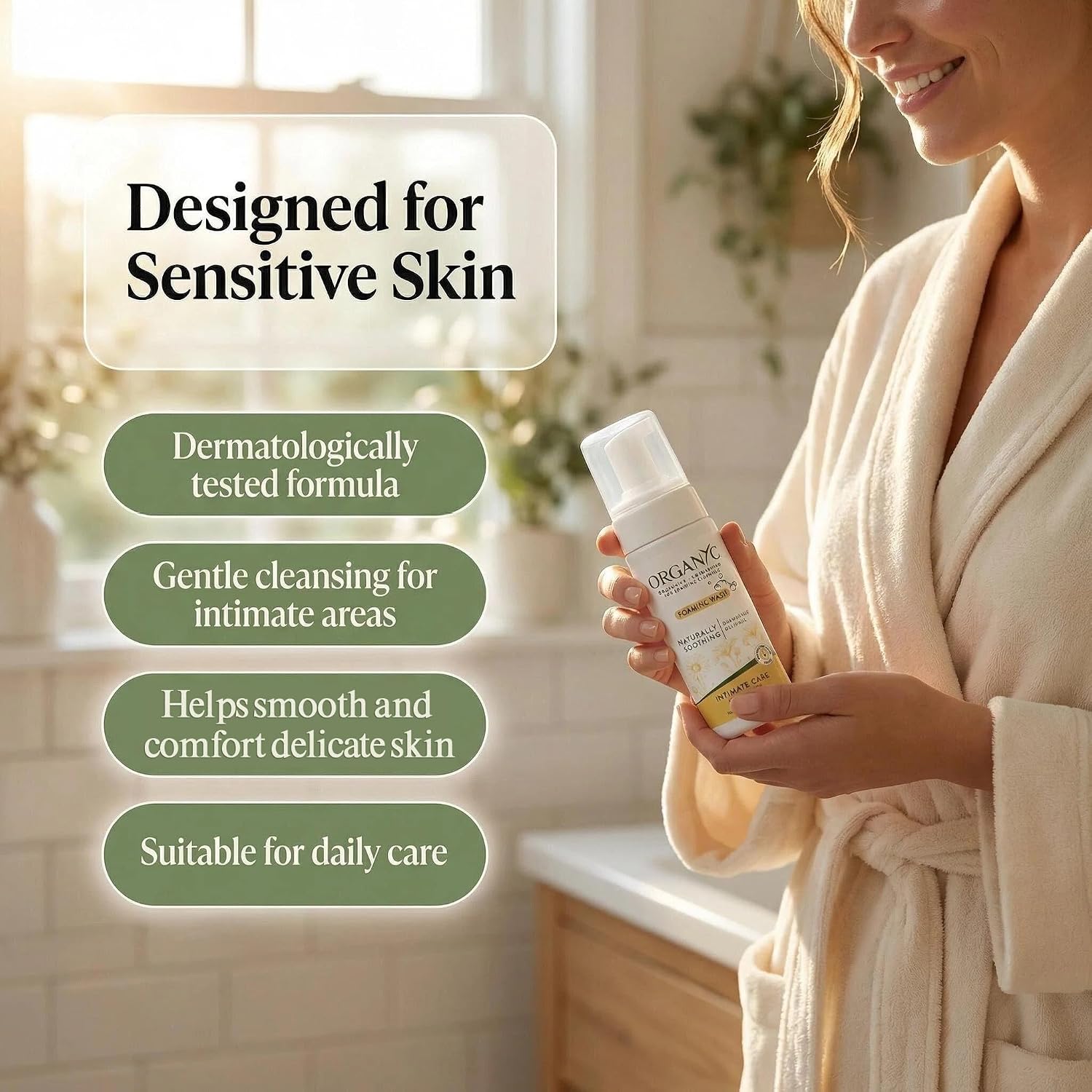 Organyc Intimate Foaming Wash for Women, Sensitive Skin Care, Certified Organic Ingredients, pH Balanced, Chamomile & Calendula, Gentle Daily Cleanser, 6.08 fl oz - Image 4