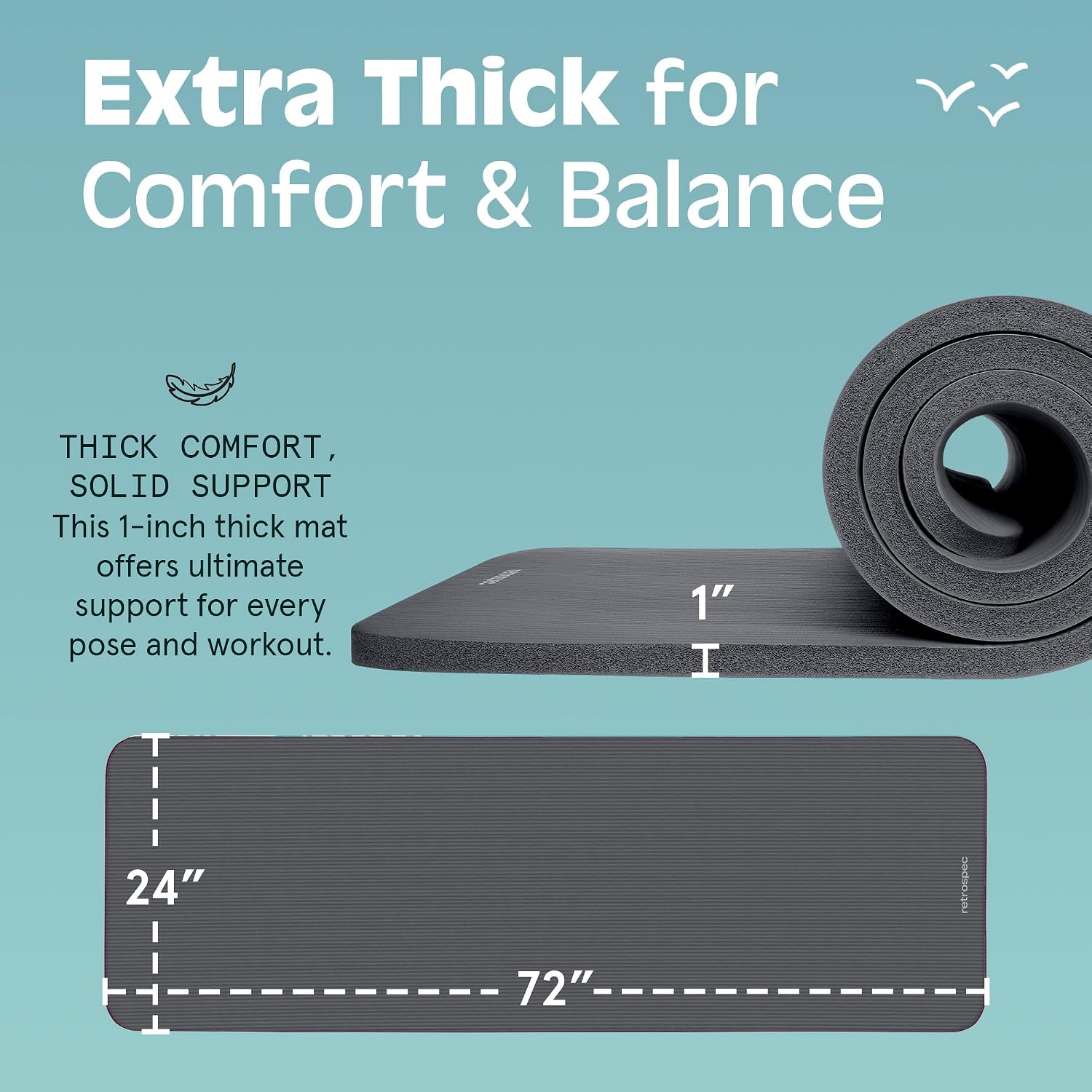 Retrospec Solana Yoga Mat 1" Thick w/Nylon Strap for Men & Women - Non Slip Exercise Mat for Home Yoga, Pilates, Stretching, Floor & Fitness Workouts - Image 3