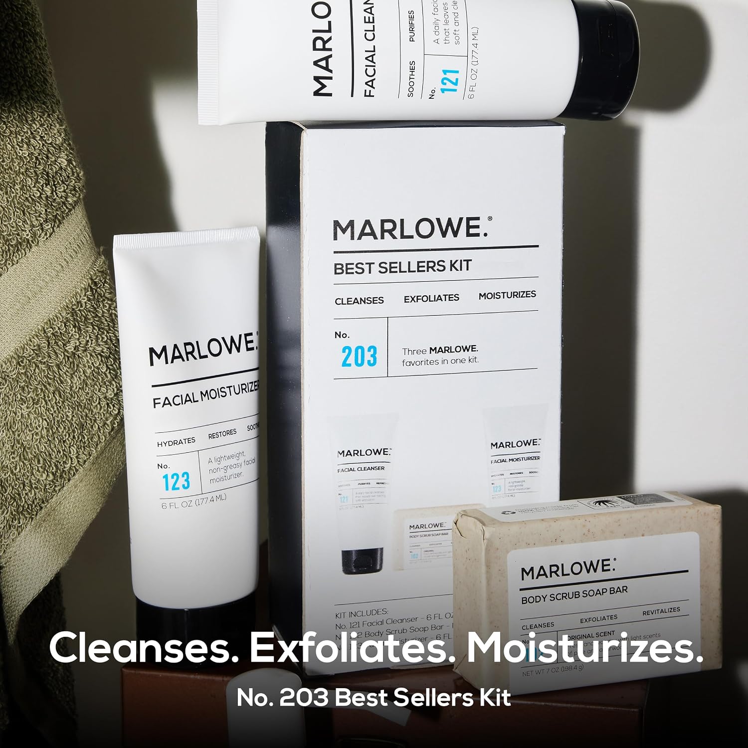 MARLOWE. Men's Skin Care Set, Best Sellers Kit, Soap, Cleanser, Moisturizer | Men’s Skin Care Set with Exfoliating Scrub Soap Bar, Facial Cleanser & Facial Moisturizer. Great Gift for Men. - Image 2