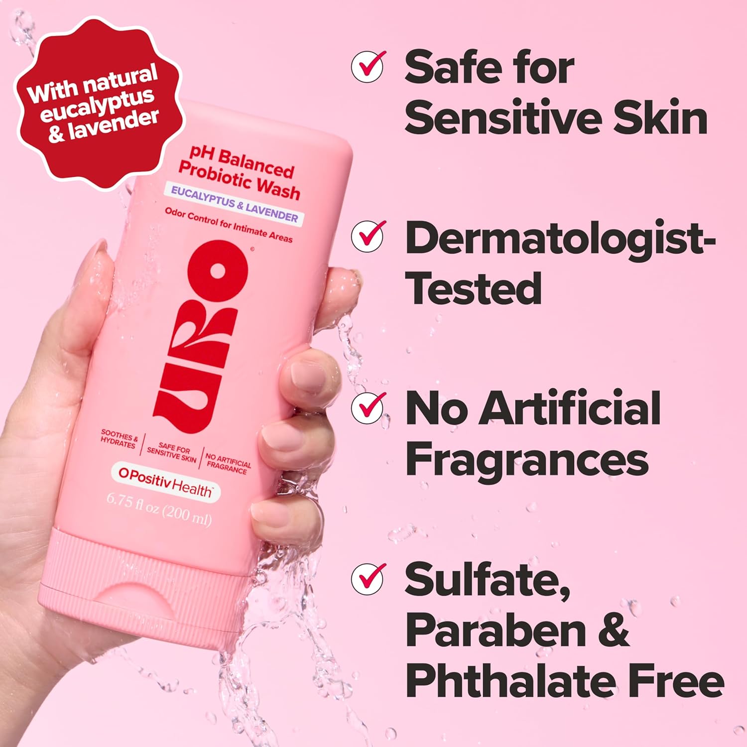 URO pH Balanced Probiotic Wash for Vaginal Odor, Eucalyptus – 6.75 oz - Image 2