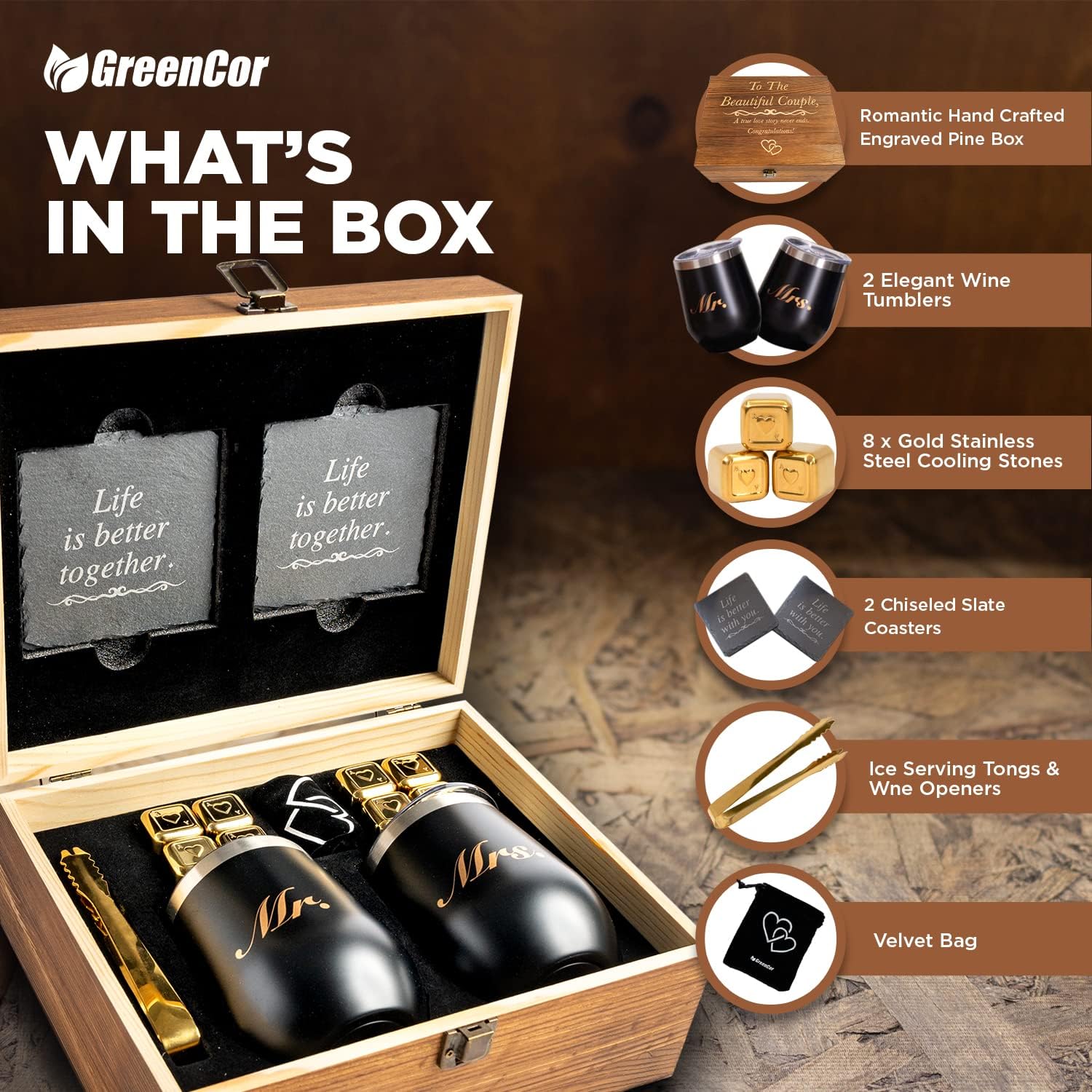 Unique Engagement for Couples - Engagement Wine Tumbler Gift Set - ‘To The Beautiful Couple’, Bridal Shower Set for Her - Wedding Set for Couple - Mr and Mrs Tumbler Set - Image 3