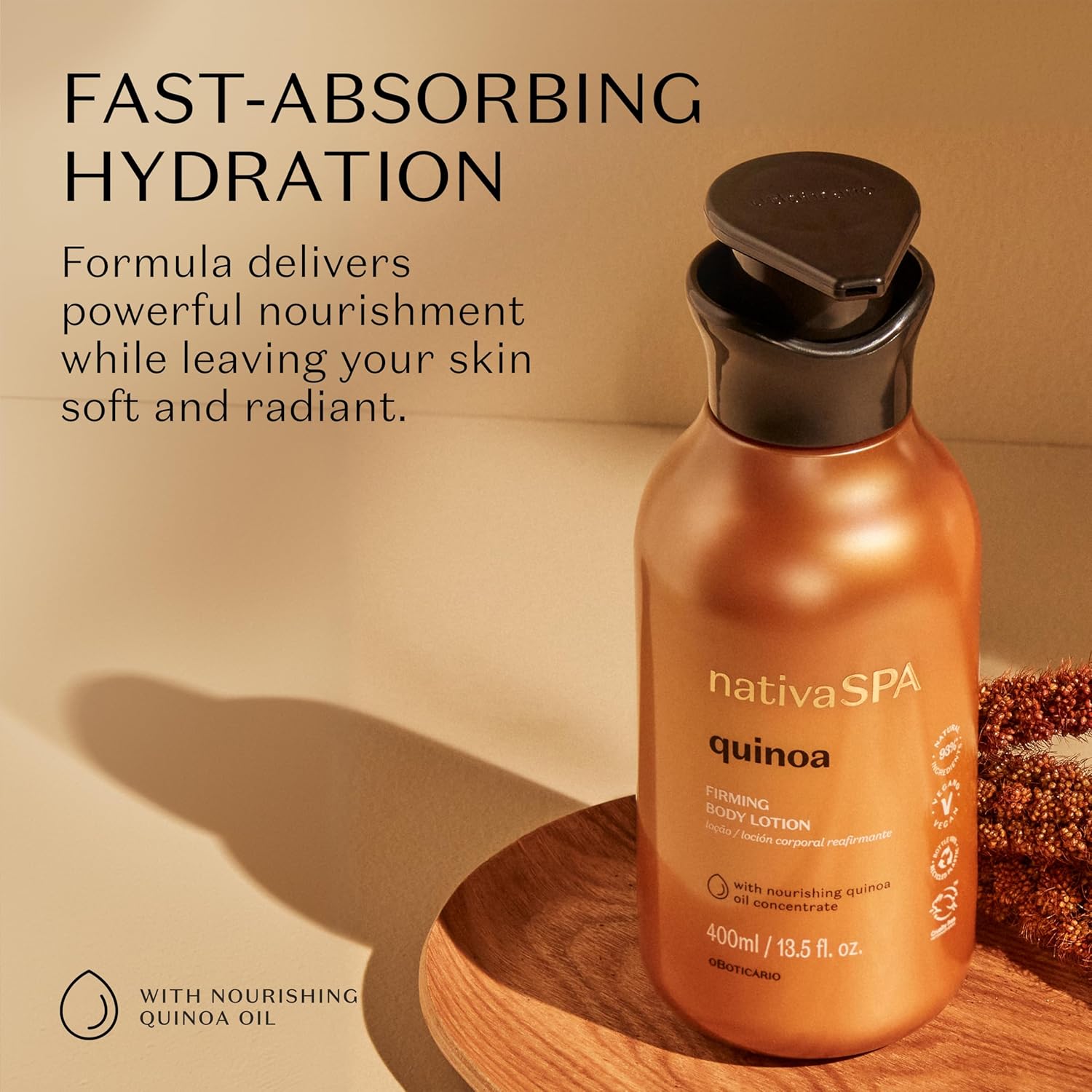Nativa SPA by O Boticario Quinoa Hydrating Body Lotion, Fragranced Skin Moisturizer with Purified Quinoa Drops, 13.5 Ounce | Fragranced skin moisturizer with pure quinoa drops. Boosts natural collagen production better than regular daily lotions. - Image 2