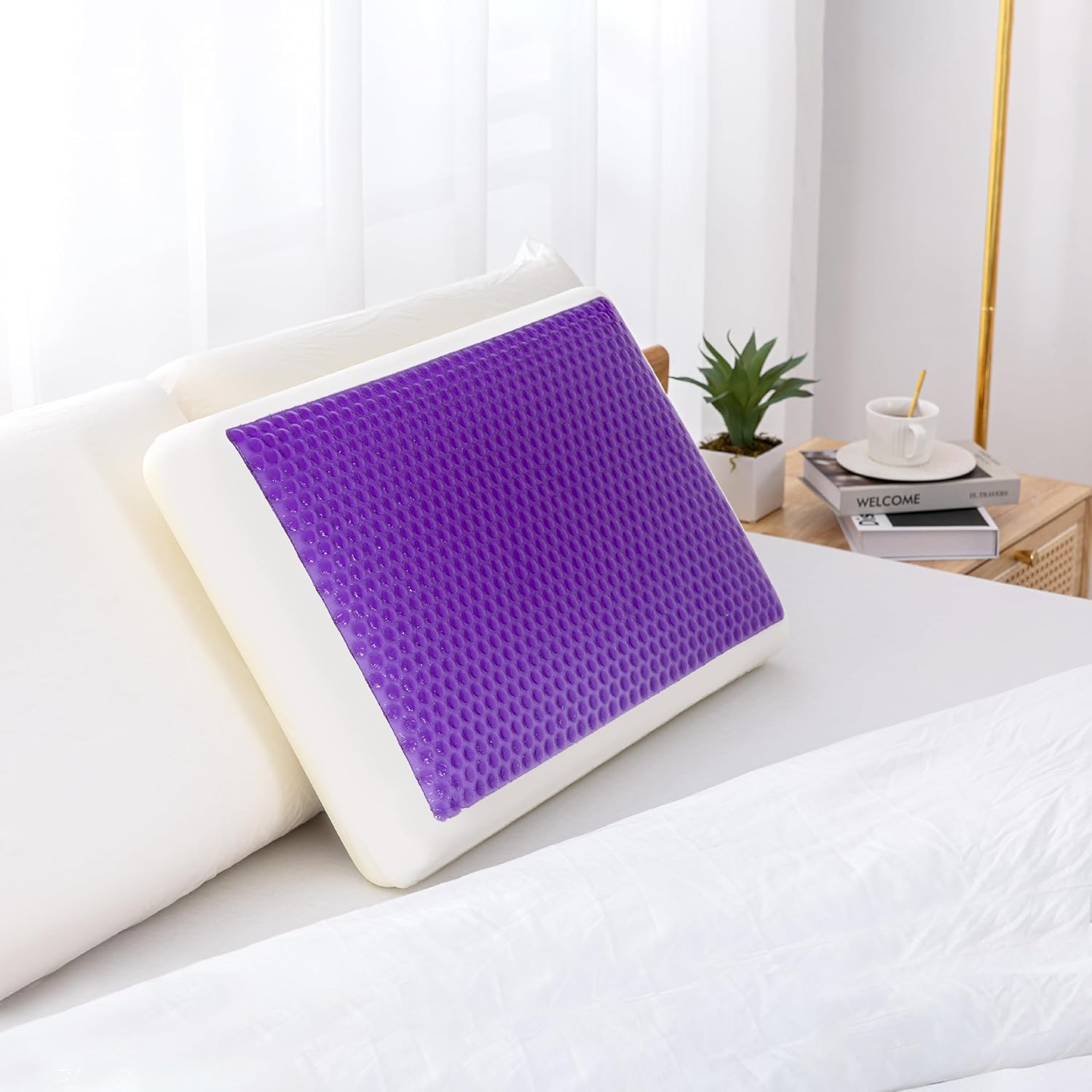 EGOHOME Cooling Gel Memory Foam Pillow, Reversible Design, Neck Support | For Side, Back & Stomach Sleepers, Removable Machine Washable Cooling Cover, All-Season Comfort, Standard Size, Purple - Image 9
