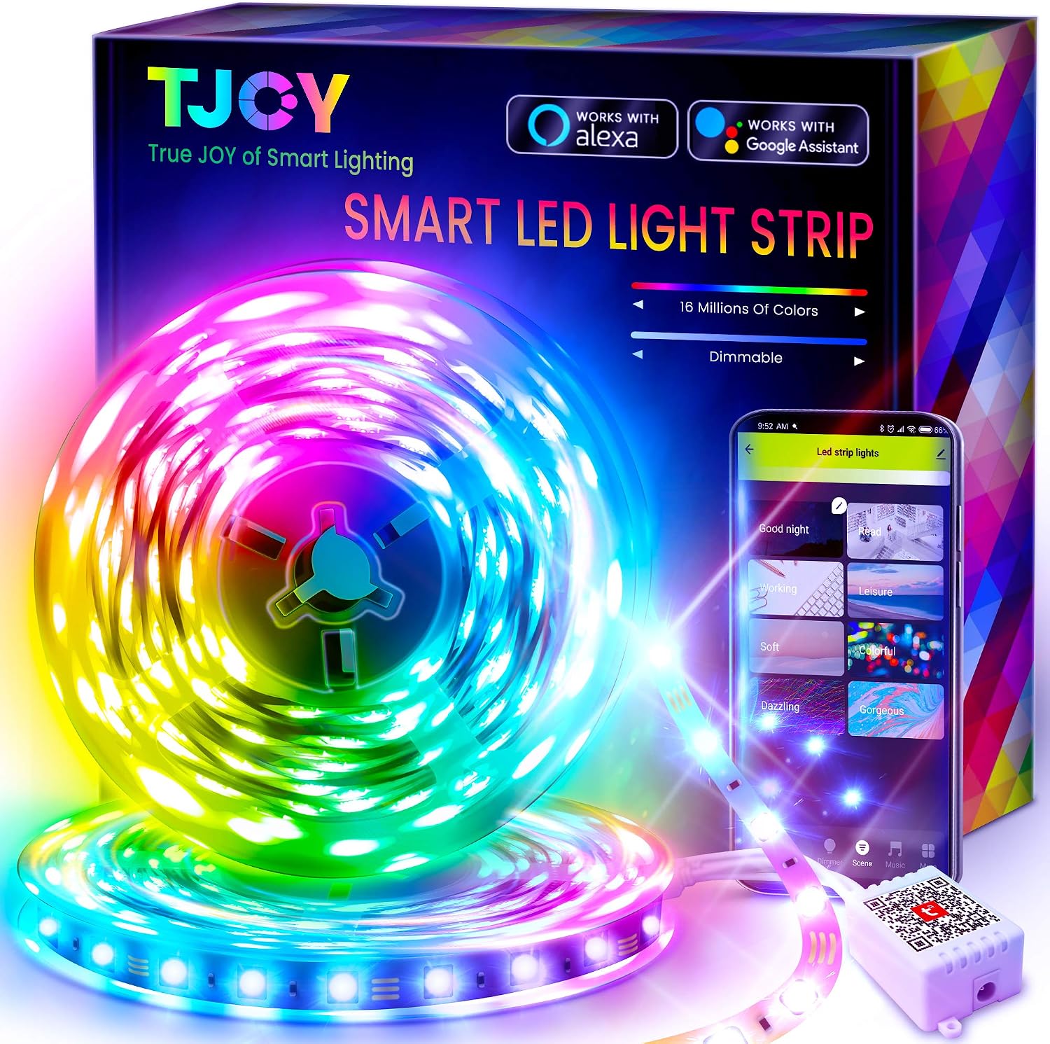 TJOY 50ft Smart Led Strip Lights for Bedroom, Alexa Led Light Strip,5050 RGB Color Changing Music Sync Led Lights Strip with App Remote,Multi-Color Wireless Led Lights for Bedroom (APP+Remote+Voice) | Music Sync, RGB Color Changing Lights for Room Decor(APP+Remote+Voice control)